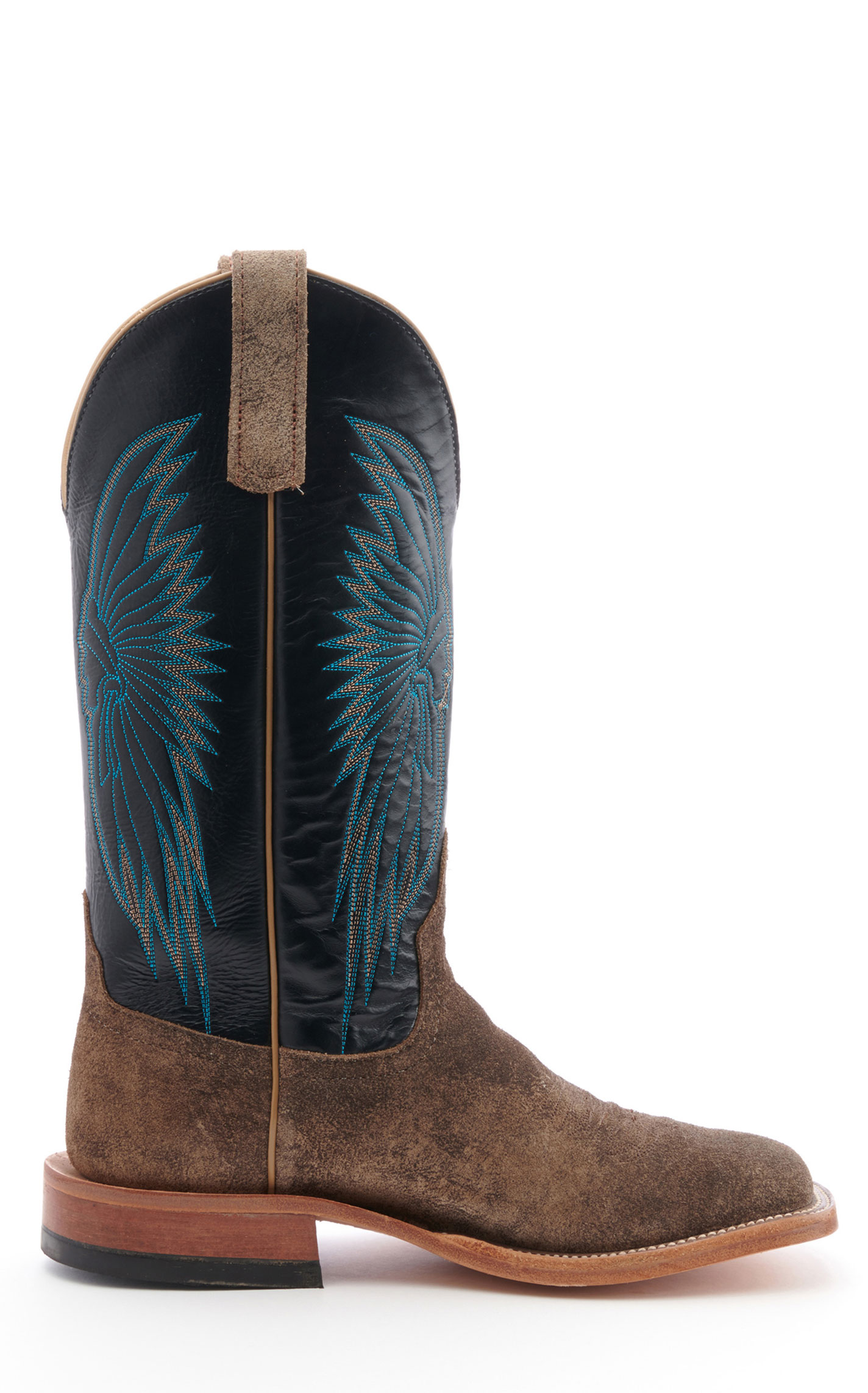 Anderson Bean Men's River Rock Gray Suede and Black Wide Square Toe Cowboy Boot - Image 1