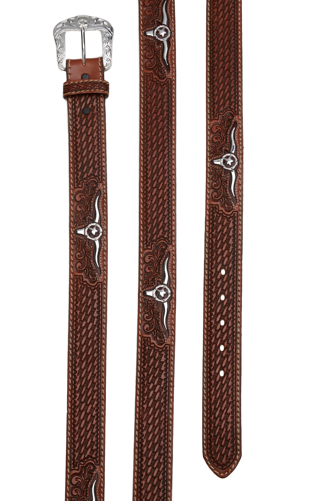 Justin Men's Natural Brown Trophy Bull Tooled Leather Western Belt - Image 1
