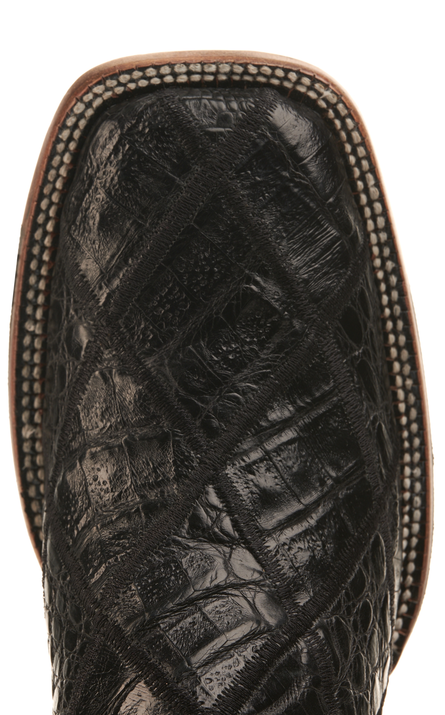 Cavender's Men's Black Caiman Patchwork and Wine Wide Square Toe Exotic Cowboy Boots - Image 1