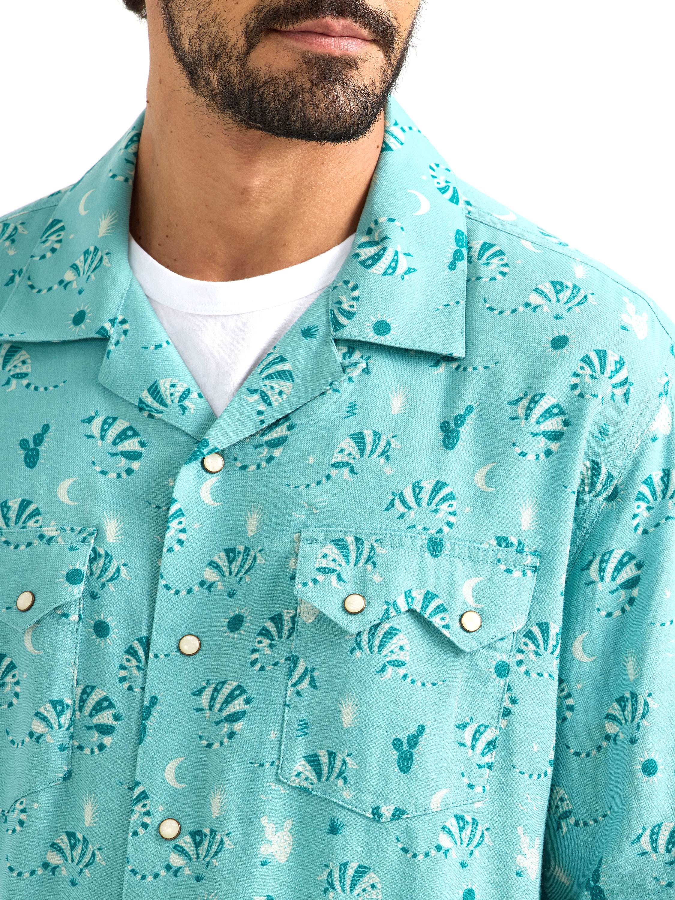 Wrangler Men's Coconut Cowboy Turquoise Hawaiian Shirt - Image 1