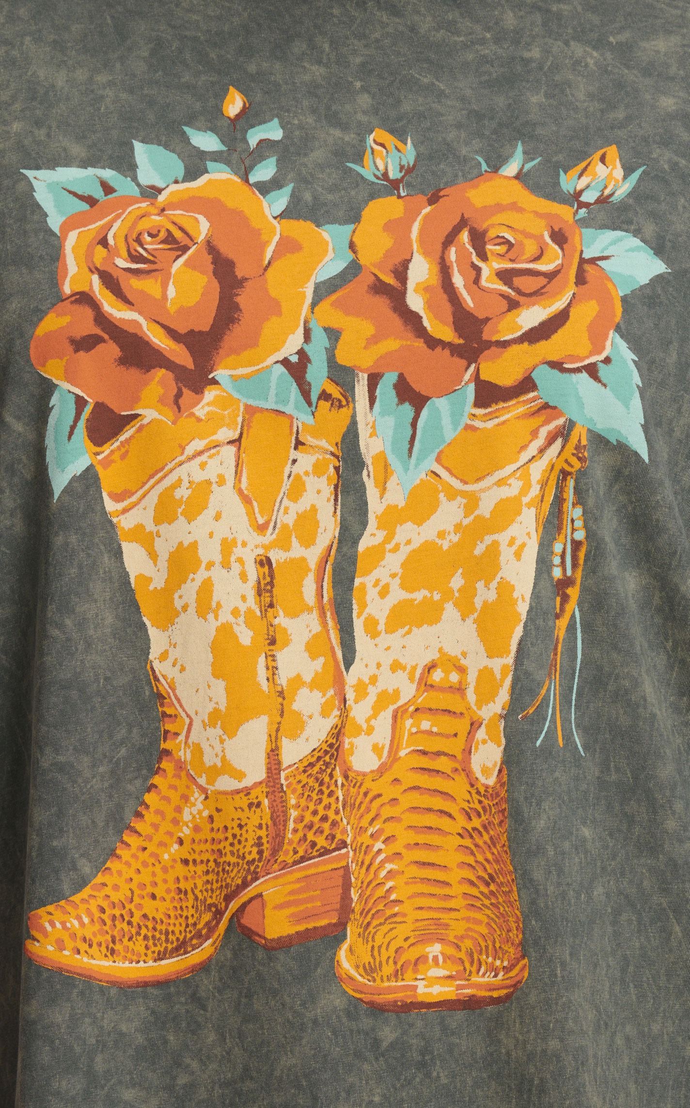 Lotus Fashion Women's Washed Black Roses & Boots Graphic T-Shirt - Plus Sizes - Image 1
