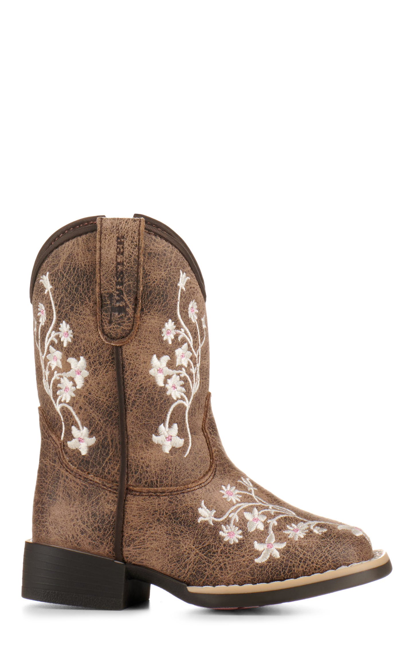 Twister Toddler Lily Brown with White Floral Embroidery Square Toe Cowboy Boots - Image 1