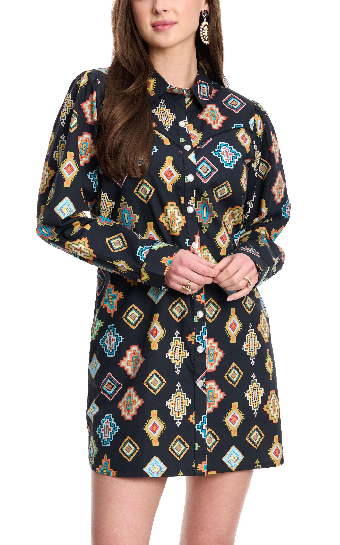 Rockin C Women's Black Aztec Western Shirt Dress - Image 1