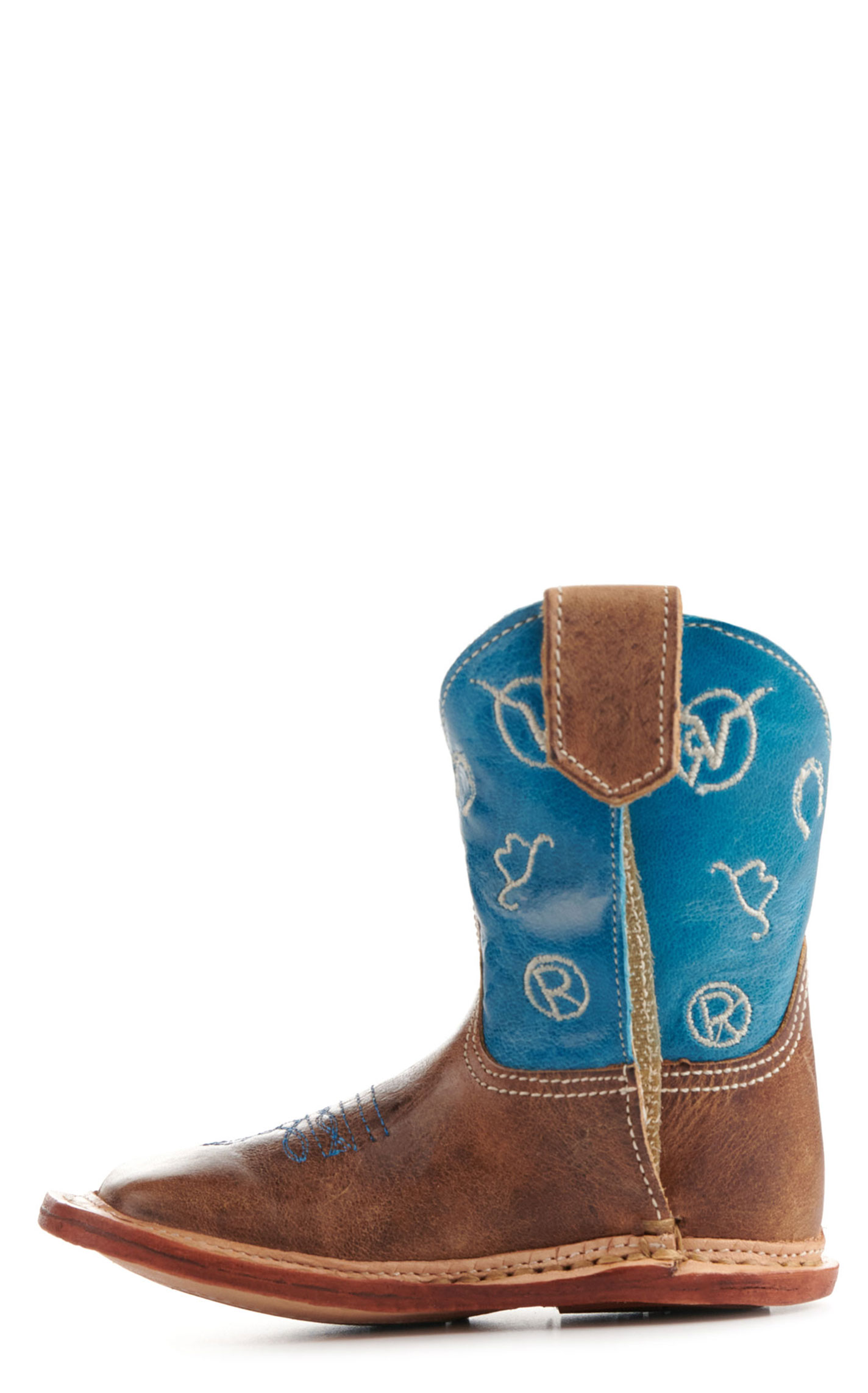 Roper Cowbabies Brown and Blue Brands Embroidery Square Toe Cowboy Boots - Image 1