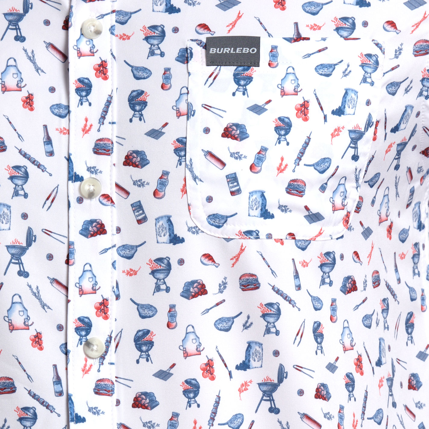 Burlebo Men's White Grillmaster Print Performance Shirt - Image 1