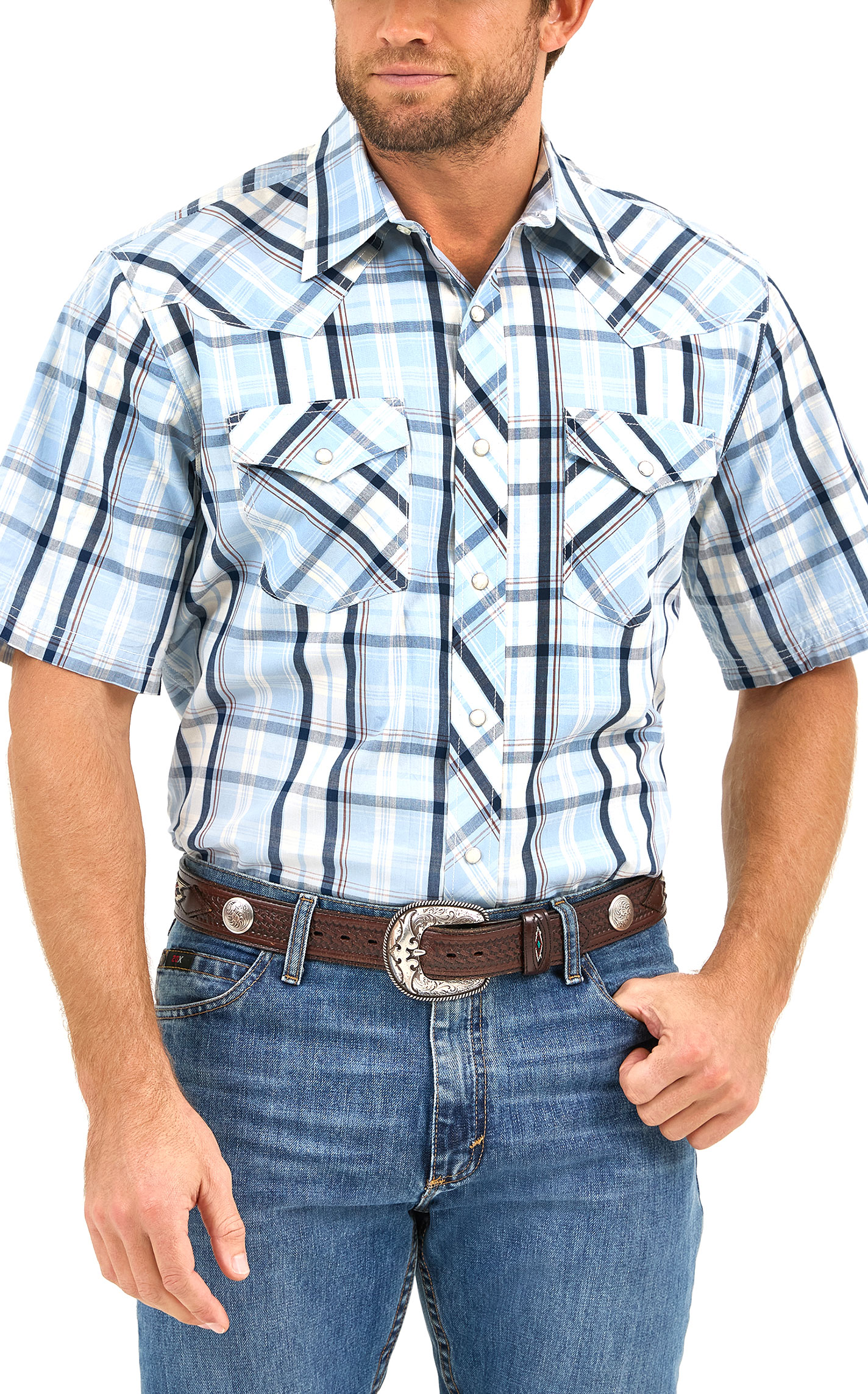 Wrangler Men's 20X Cornflower Plaid Western Shirt - Image 1