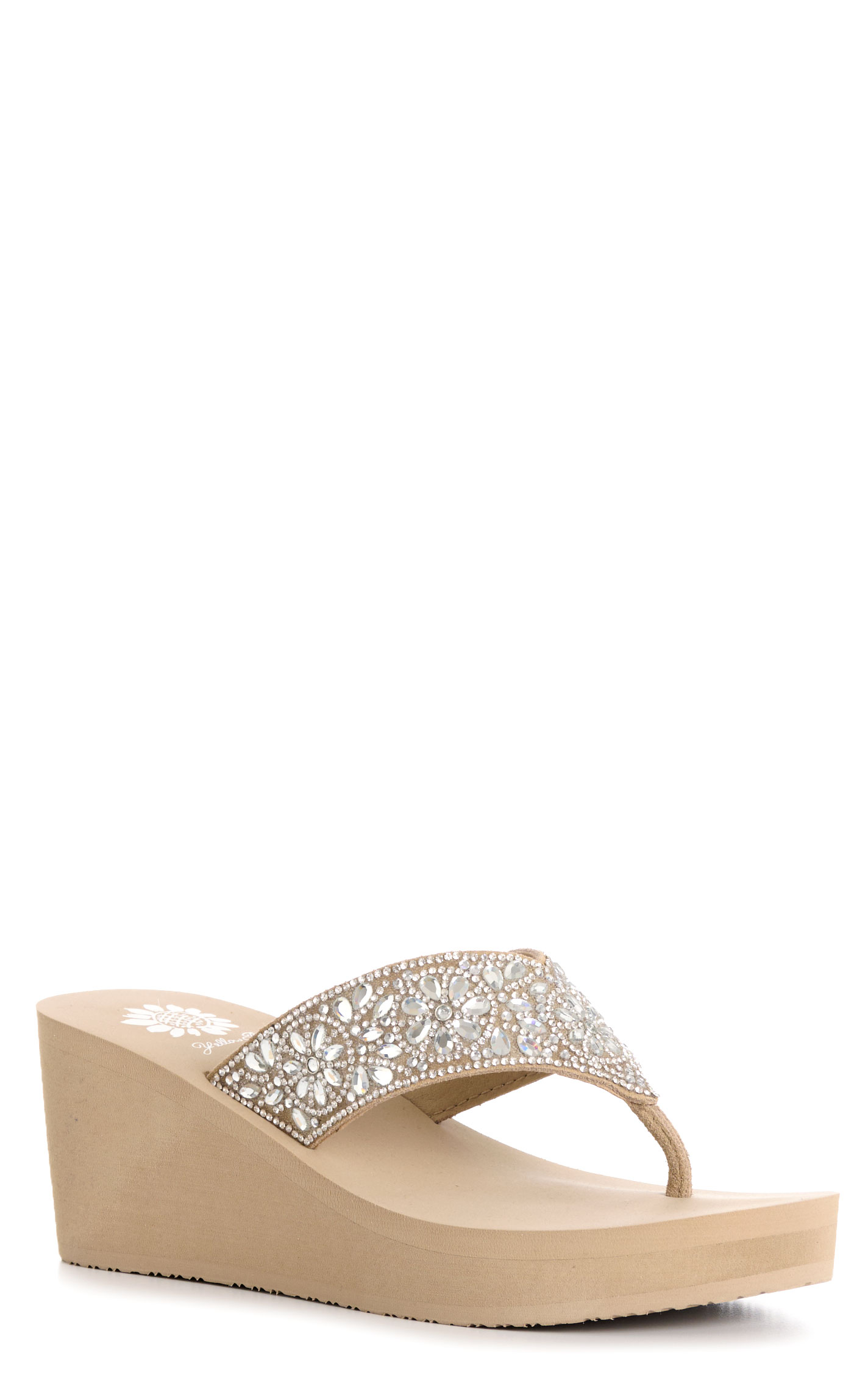 Yellow Box Ladies’ Taupe Enola Bling Wedge Flip Flops - Image 1