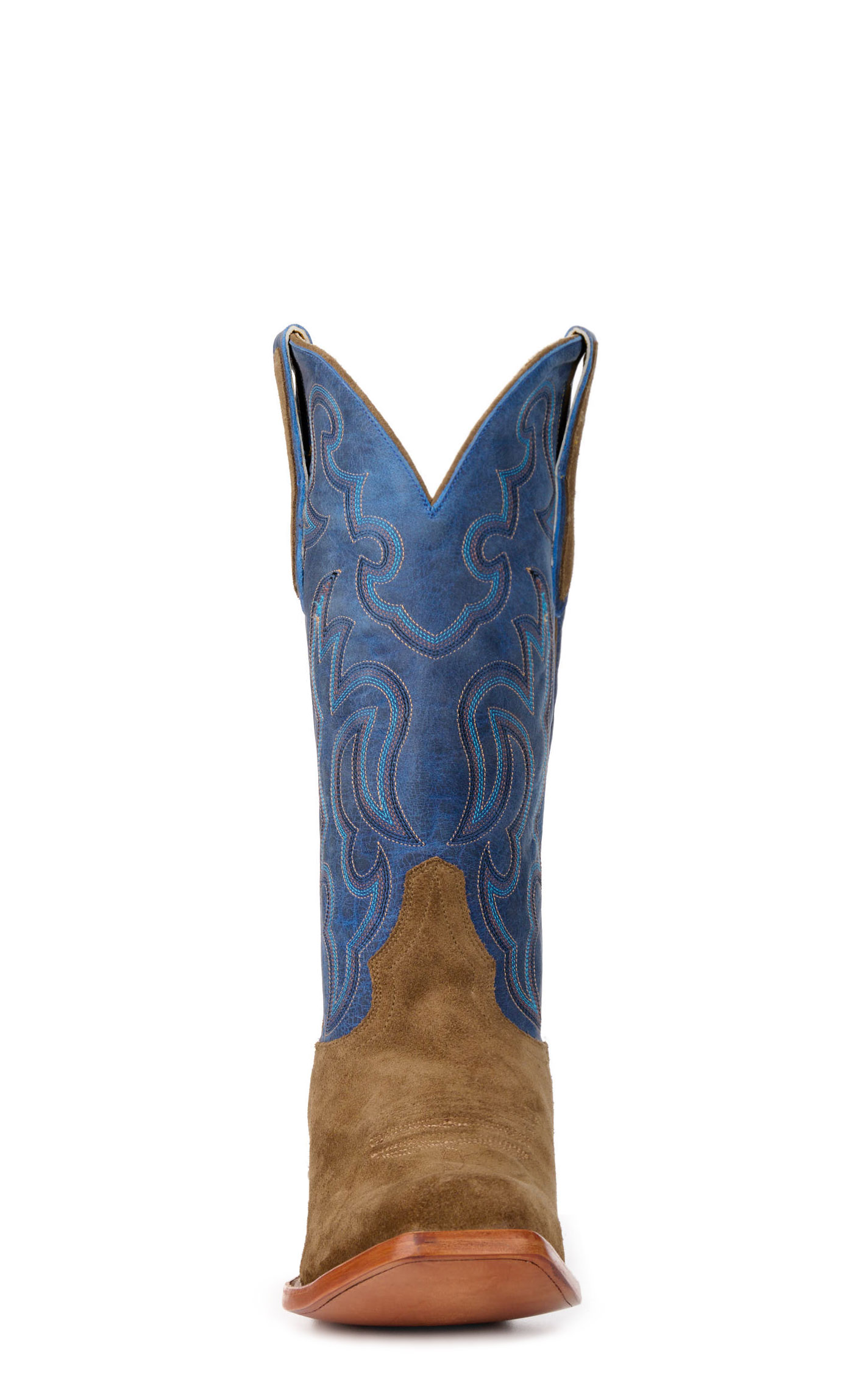 Cavender's Men's Shiitake Brown Roughout and Blue Punchy Square Toe Cowboy Boots - Image 1