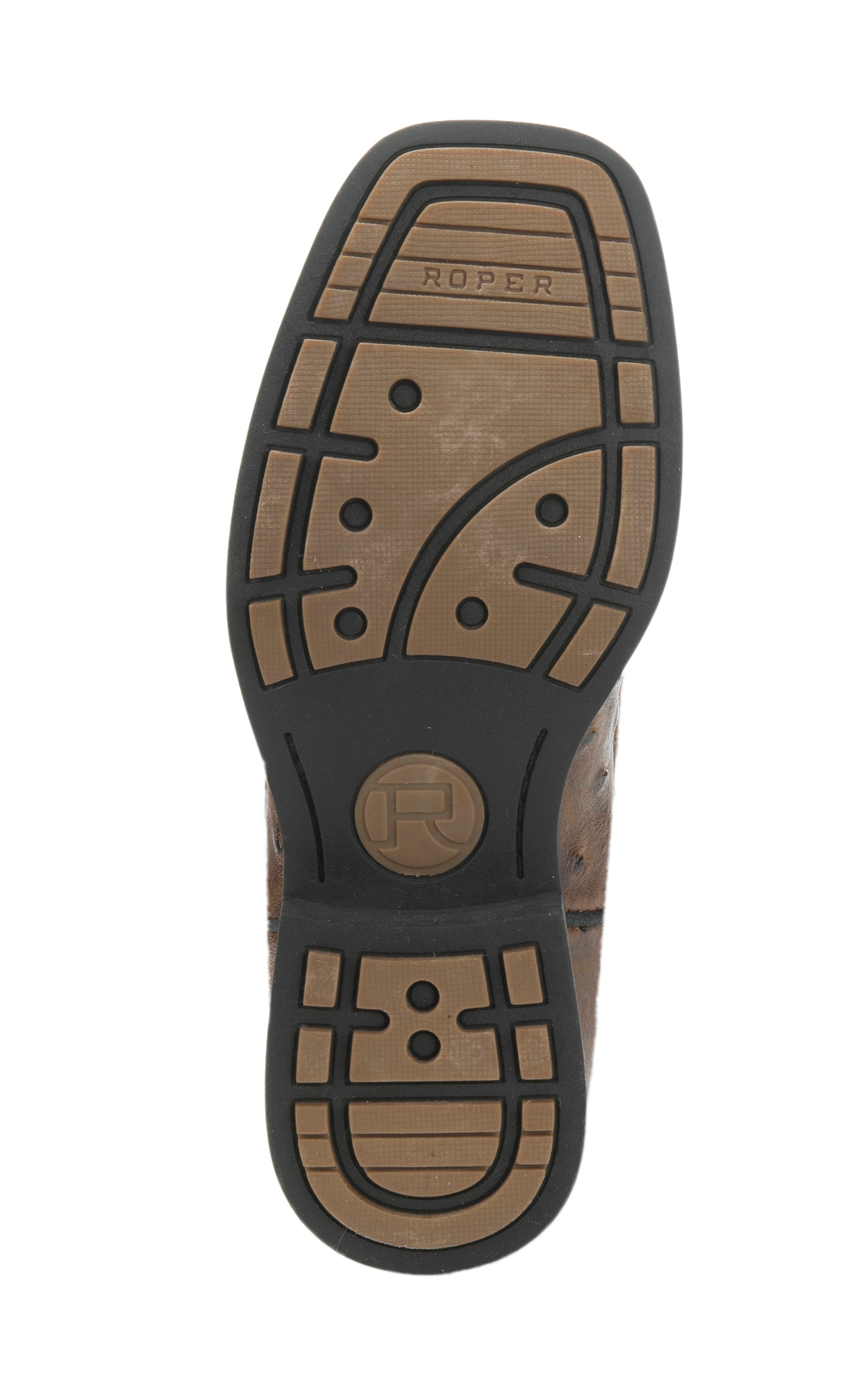 Roper Youth Black with Brown Ostrich Print Square Toe Cowboy Boots - Image 1