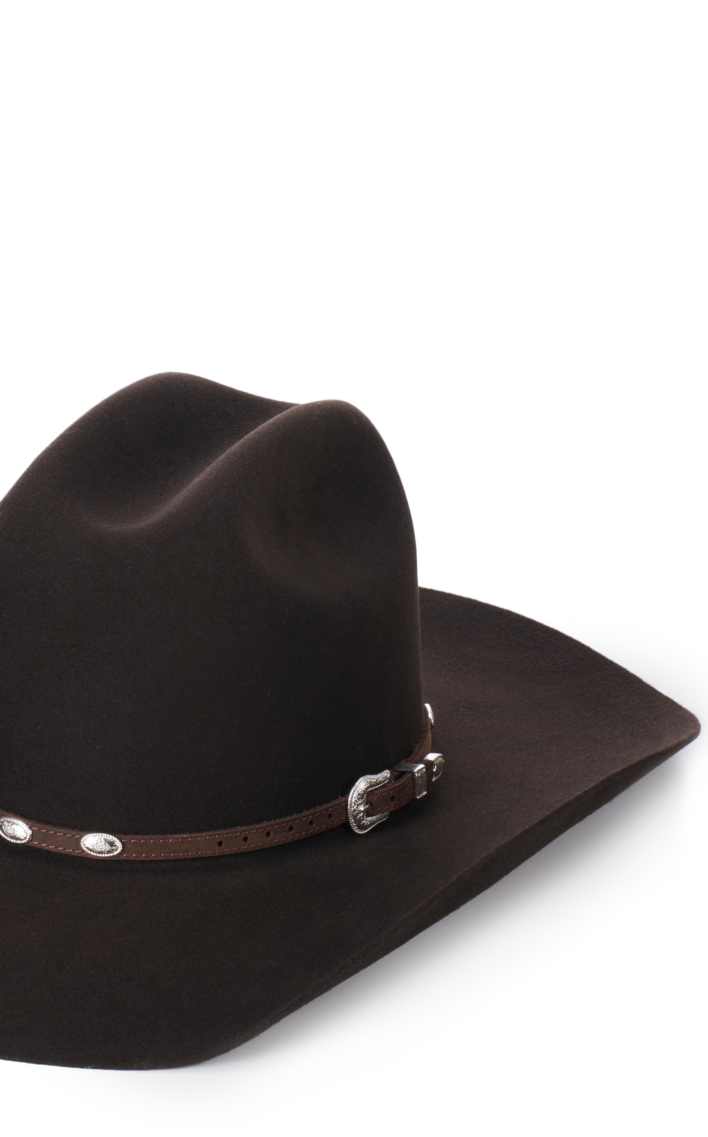 M & F Western Brown With Silver Oval Conchos Leather Hatband - Image 1