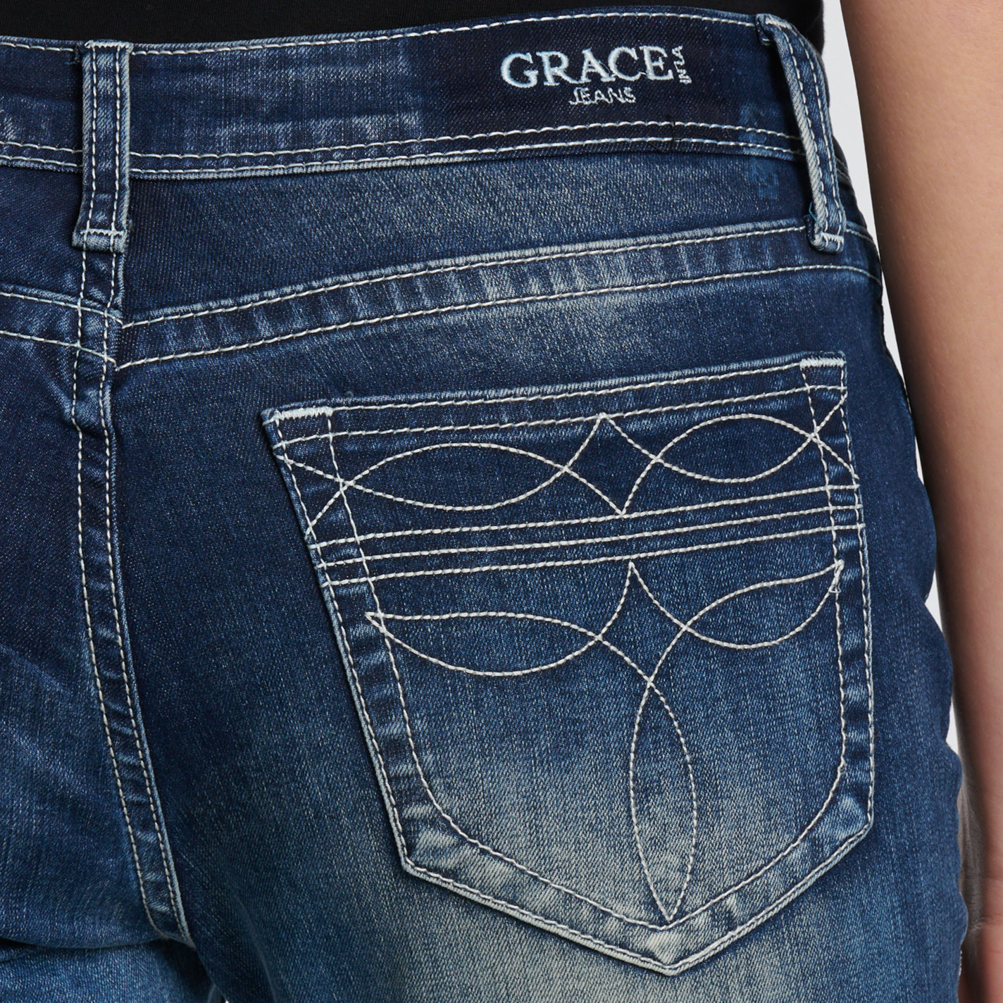 Grace in L.A. Women's Medium Wash Boot Stitch Flare Jeans - Plus Sizes - Image 1