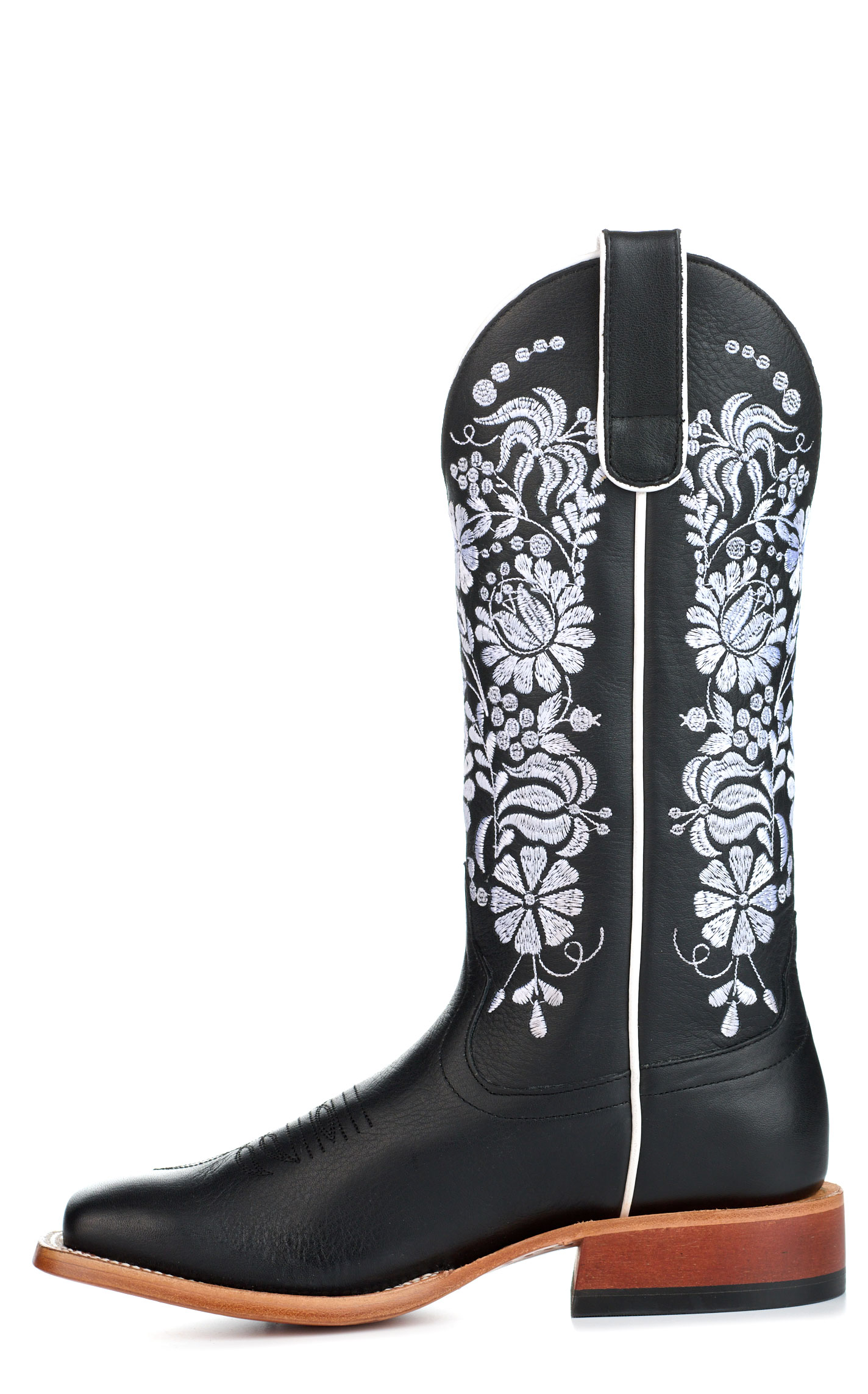 Anderson Bean Women's Macie Bean Black with Floral Embroidery Wide Square Toe Cowboy Boots  - Image 1