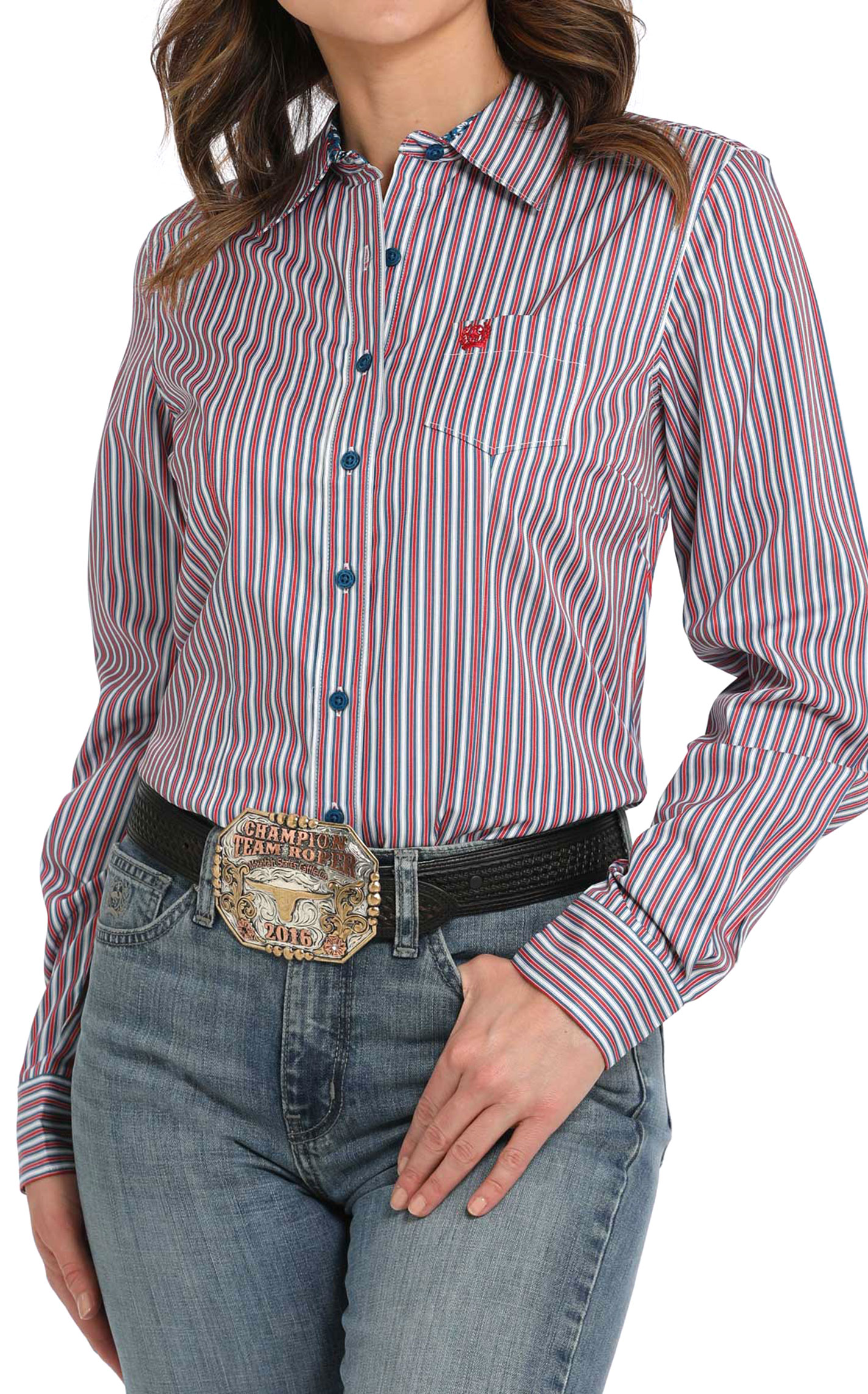 Cinch Women's Red & Blue Stripe Western Shirt - Image 1