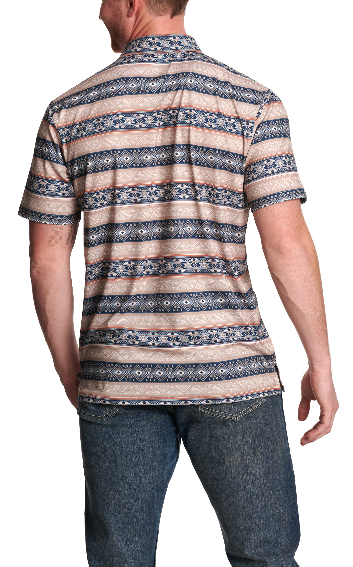 Rafter C Men’s May Navy & Tan Aztec Print Polo Shirt - Image 1