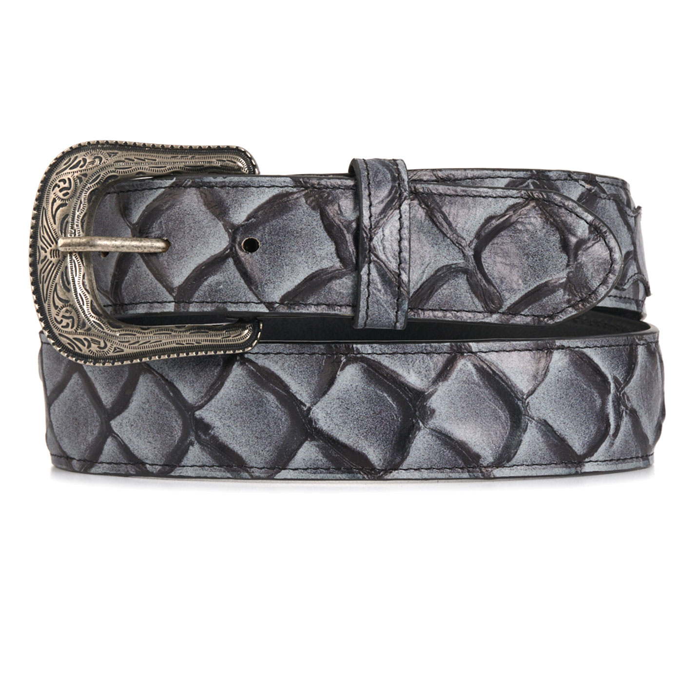 Cavender's Men's Gray & Black Pirarucu Print Belt - Image 1