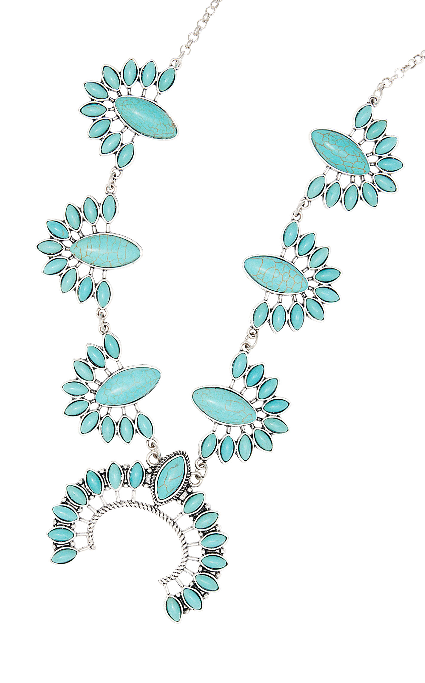 Southern Grace Silver & Turquoise Squash Blossom Necklace - Image 1