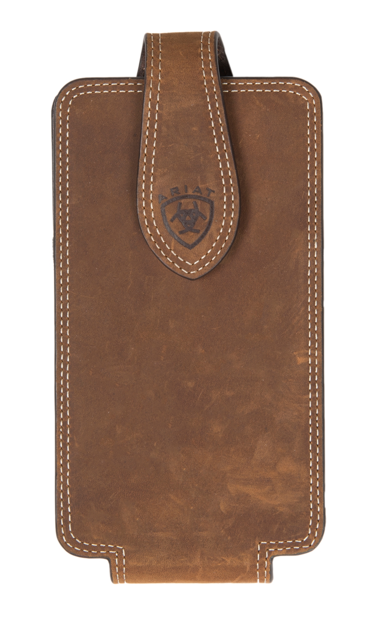 Ariat Brown Leather with Embossed Logo Large Cell Phone Case - Image 1