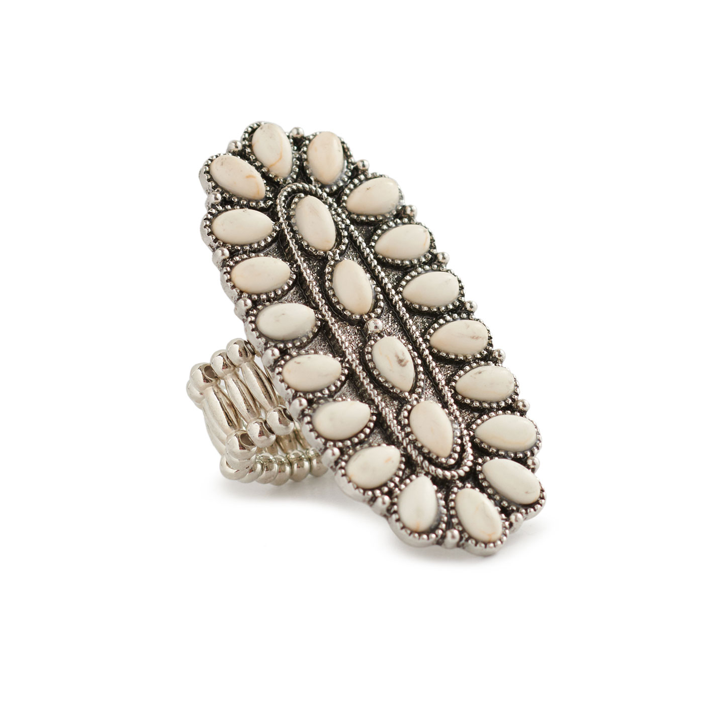 Rockin C Silver & Cream Long Oval Ring - Image 1
