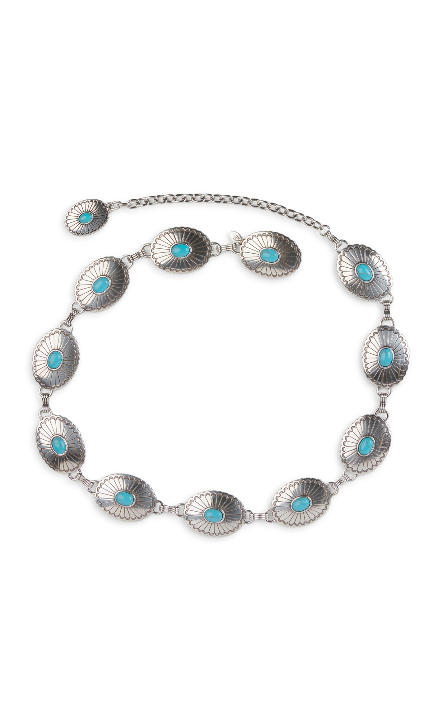 Justin Farmington Classic Silver Conchos with Turquoise Stones Chain Belt - Image 1