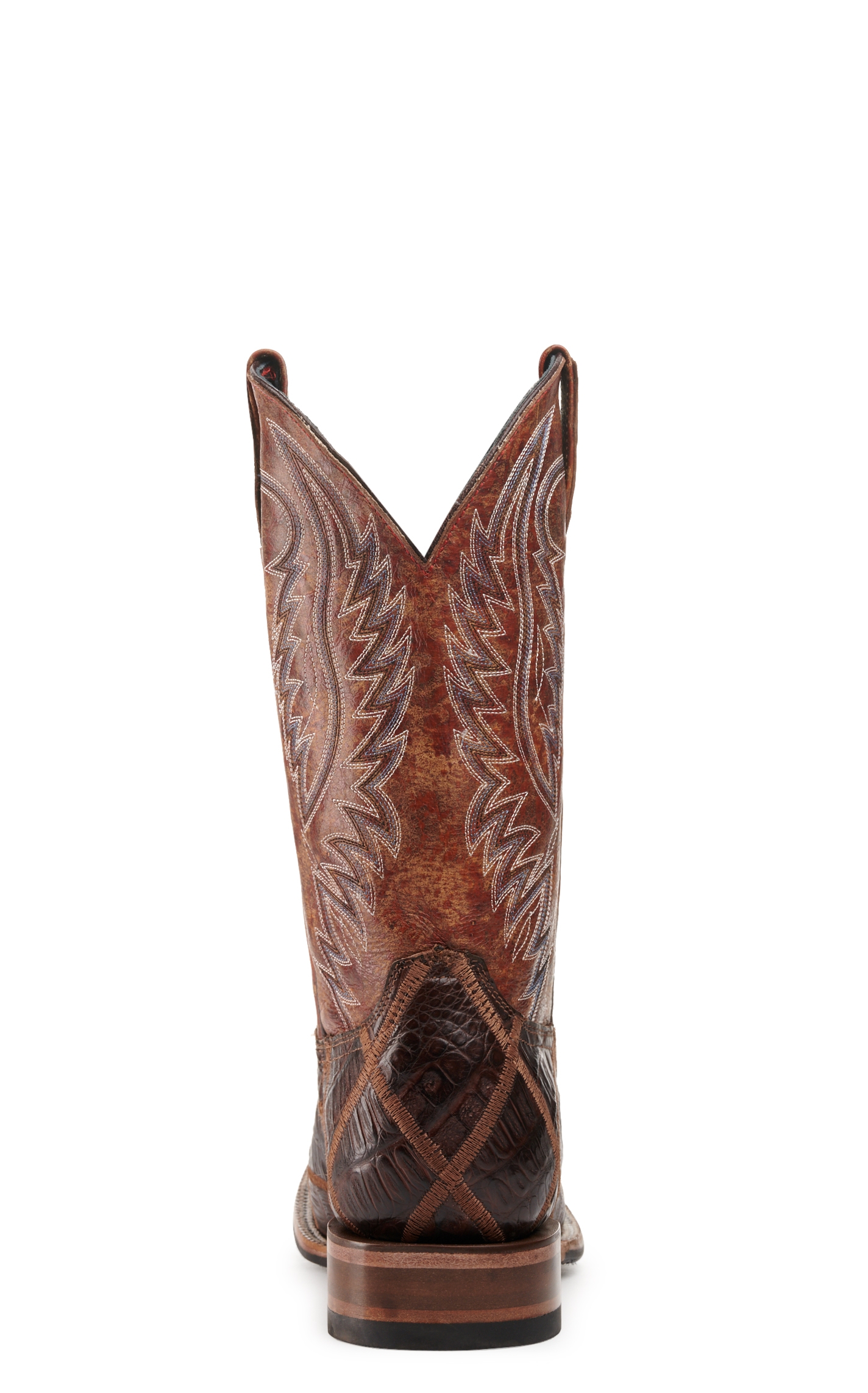 Cavender's Men's Rust and Cigar Caiman Patchwork Wide Square Toe Exotic Cowboy Boots - Image 1