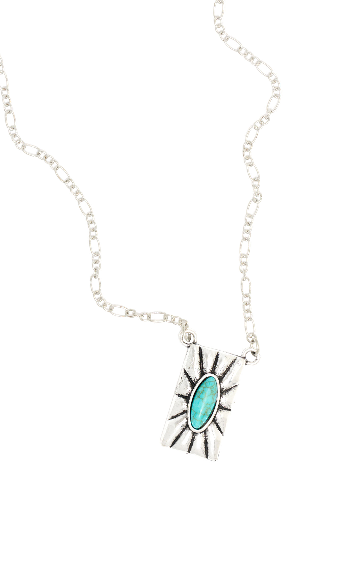Southern Grace Silver & Turquoise Rectangle Pendant Necklace - Image 1