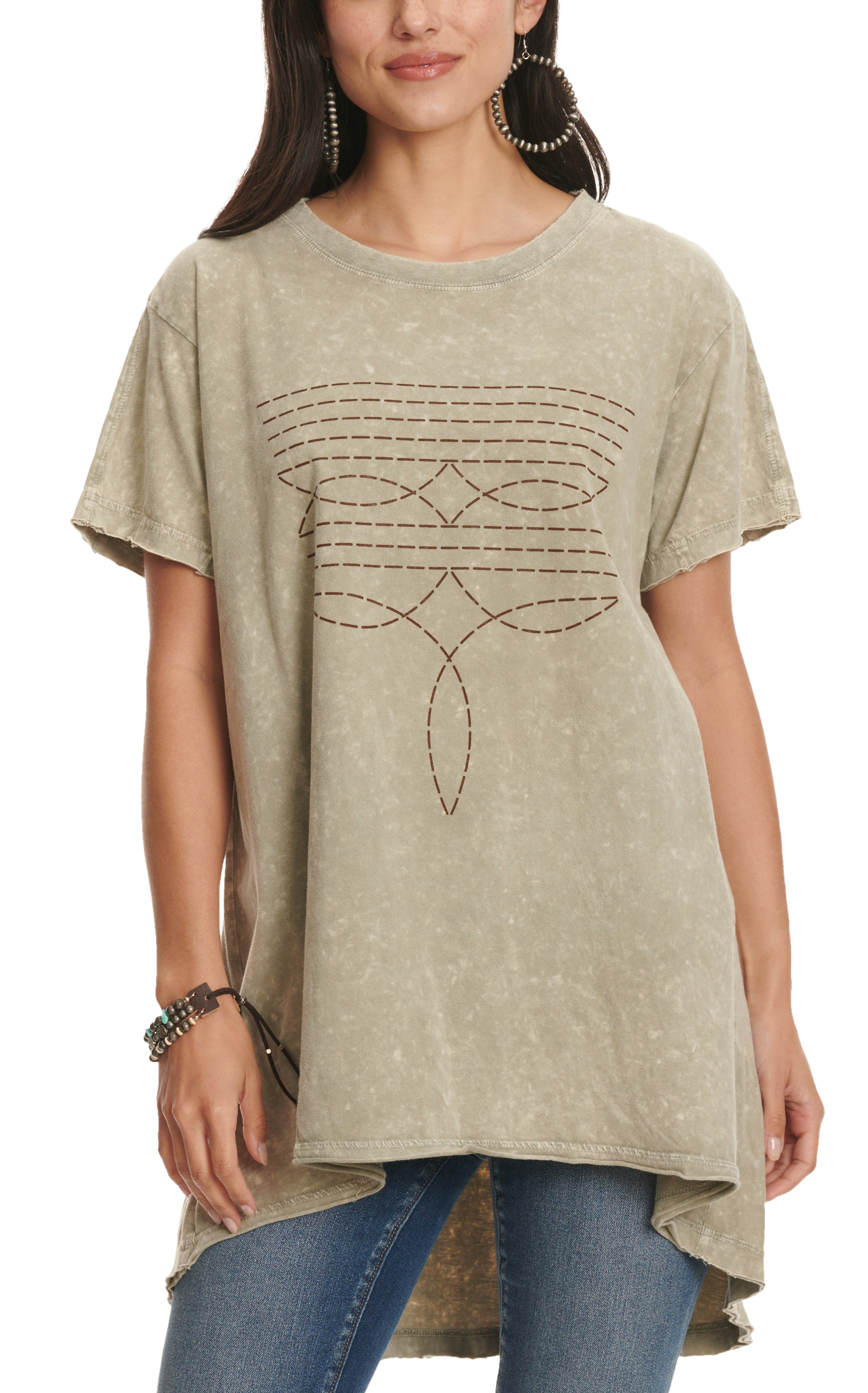 Zutter Women's Taupe Stone Boot Stitch Graphic Tunic - Image 1