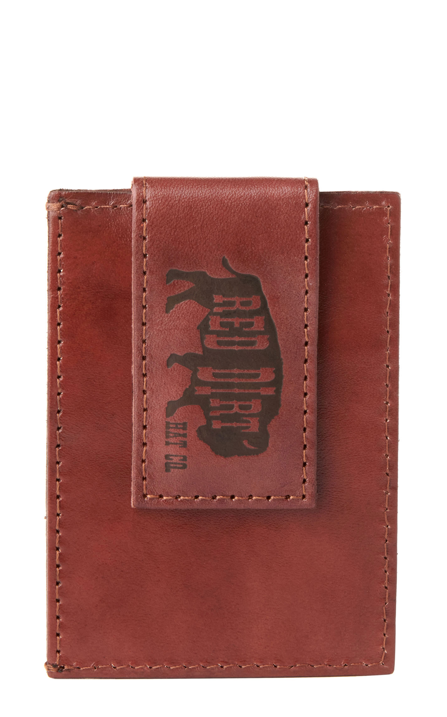 Red Dirt Hat Co. Brown Floral Tooled Leather & Turquoise Inlay Money Clip Card Case - Image 1
