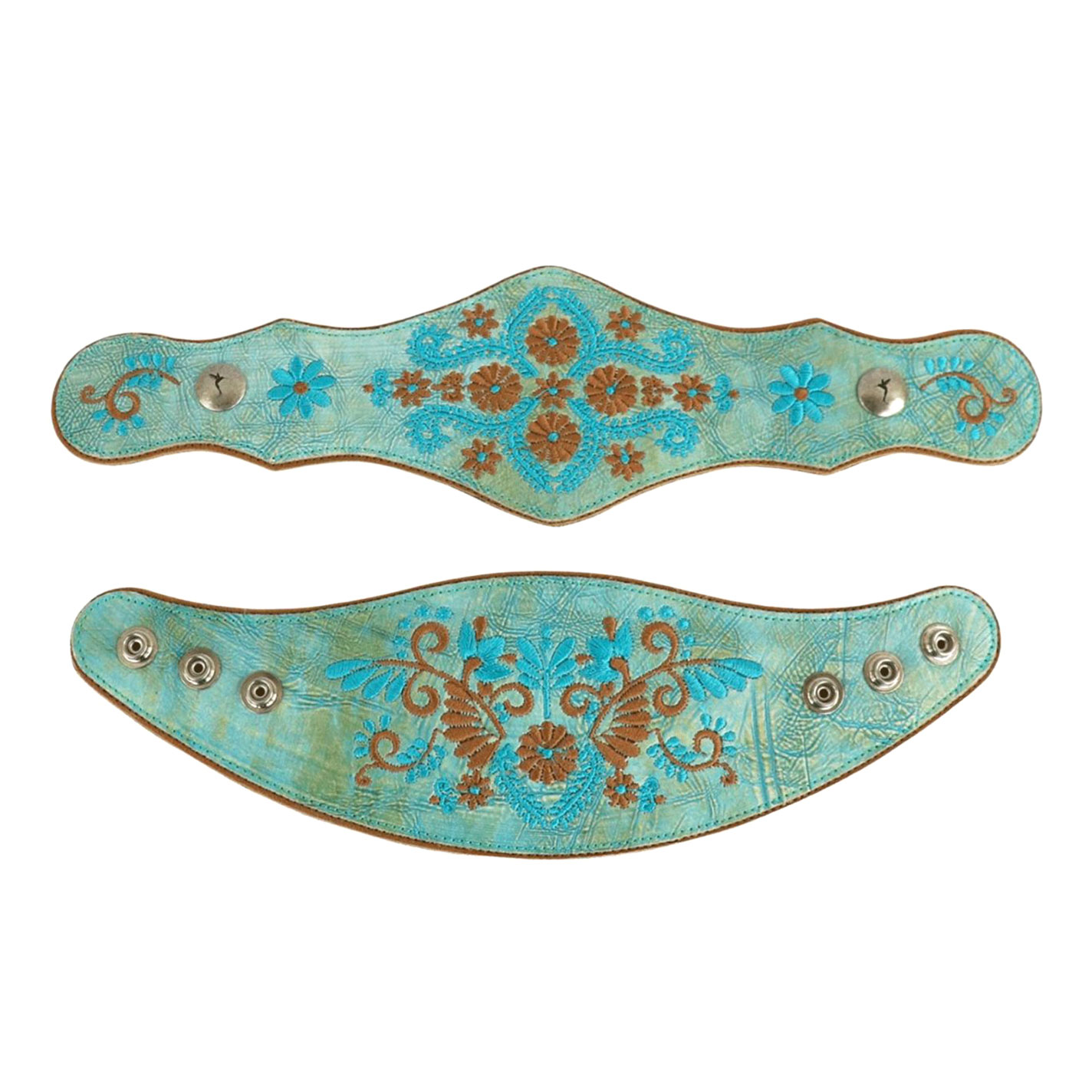 Agave Blue Aqua & Brown Mexicana Floral Embroidered Boot Lassos - Image 1