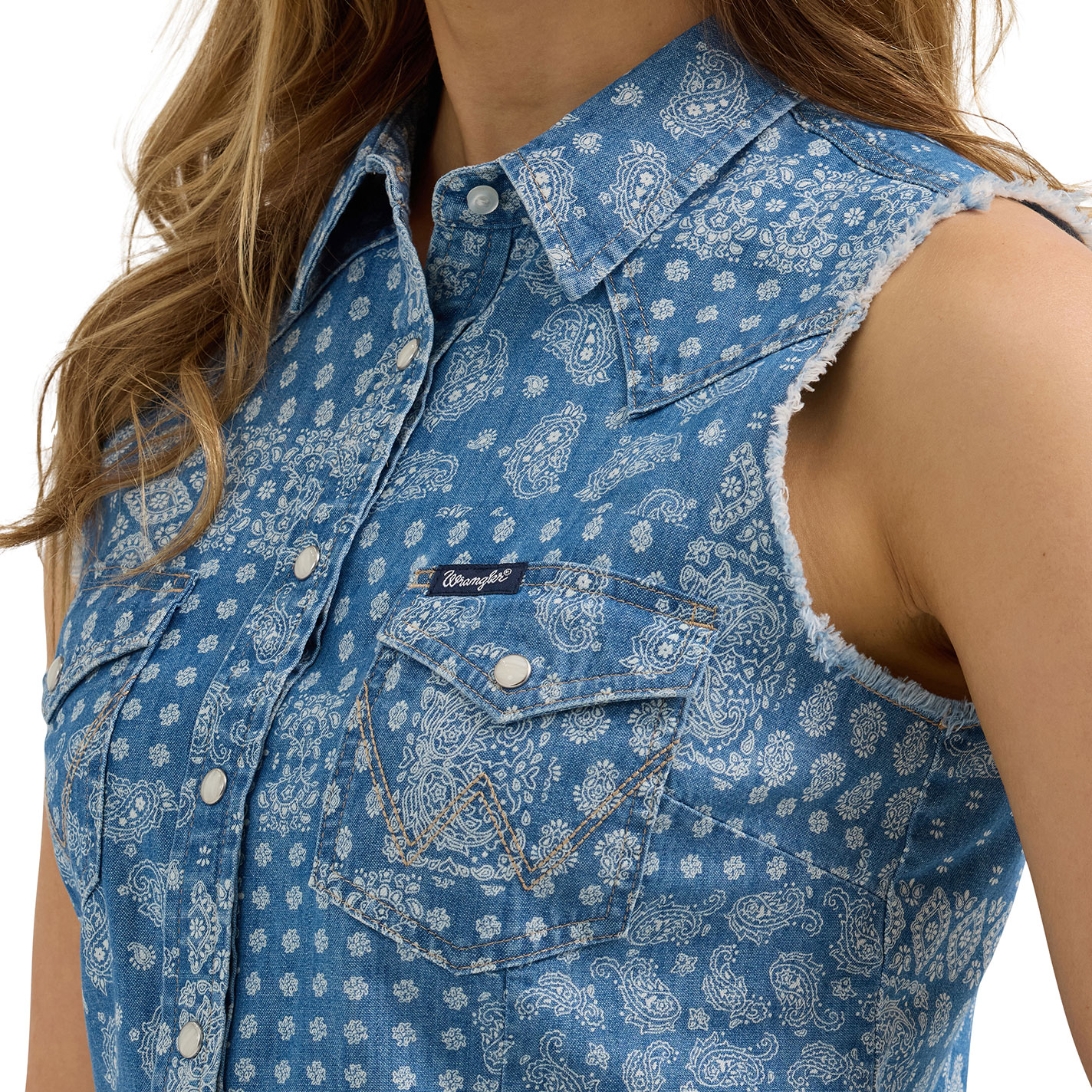 Wrangler Women's Light Denim Blue & White Western Crop Top - Image 1