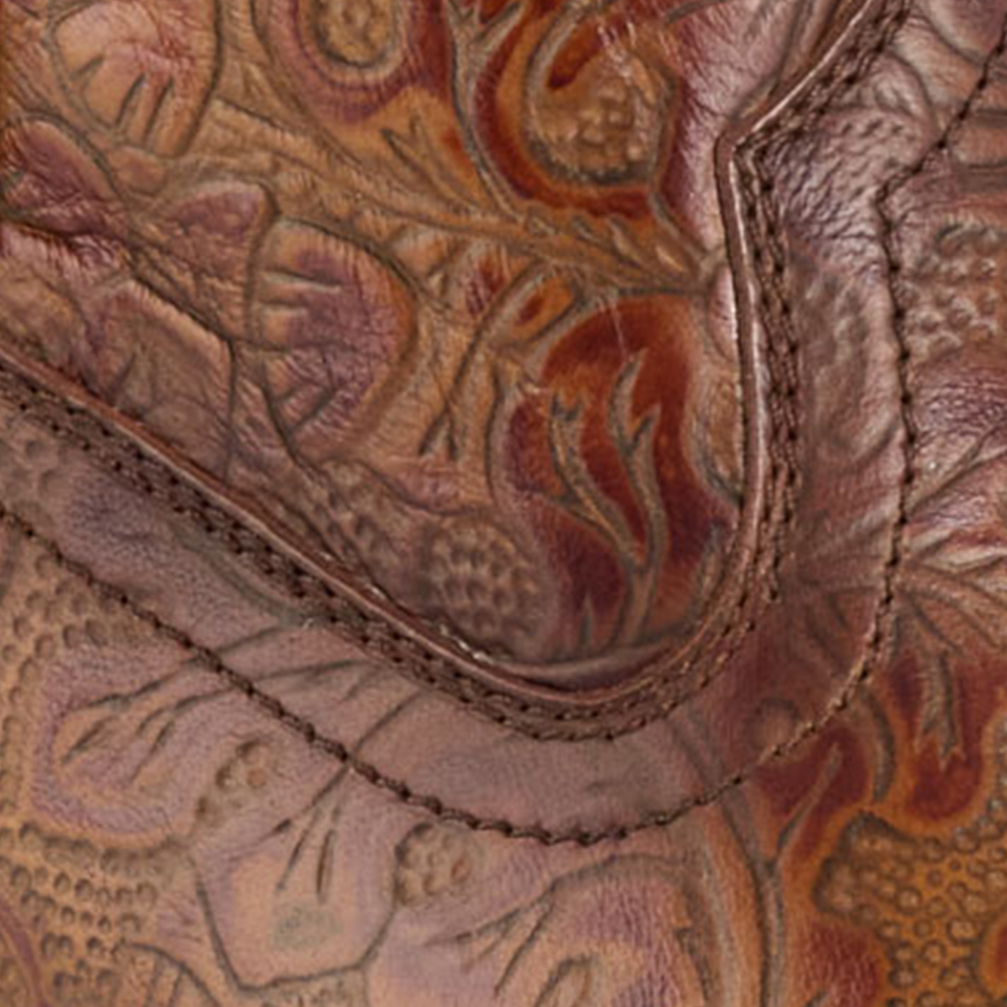 Rockin C Women’s Nut Brown Tooled Snip Toe Ankle Booties - Image 1