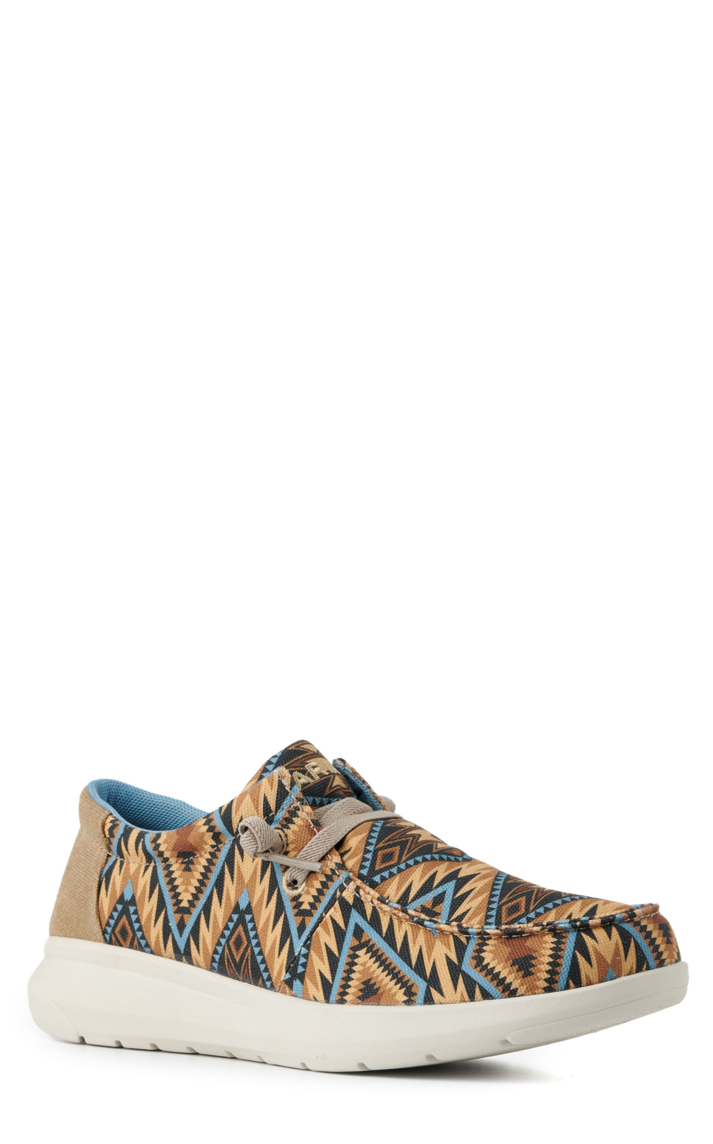 Ariat Men's Hilo Tan and Blue Aztec Print Moc Toe Lace Up Casual Shoe - Image 1