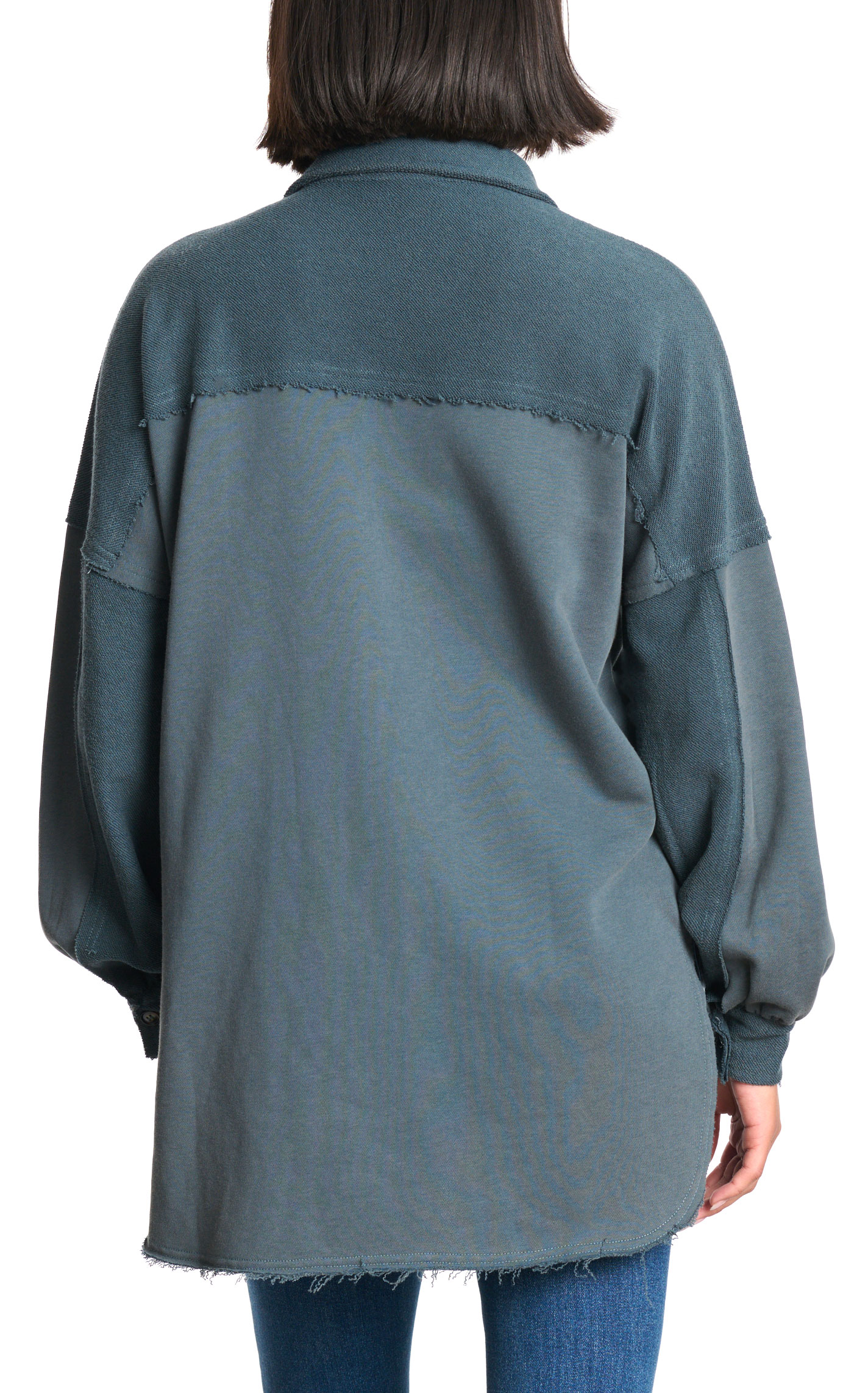 Blue B Women's Worn Denim Blue Solid Shacket - Image 1