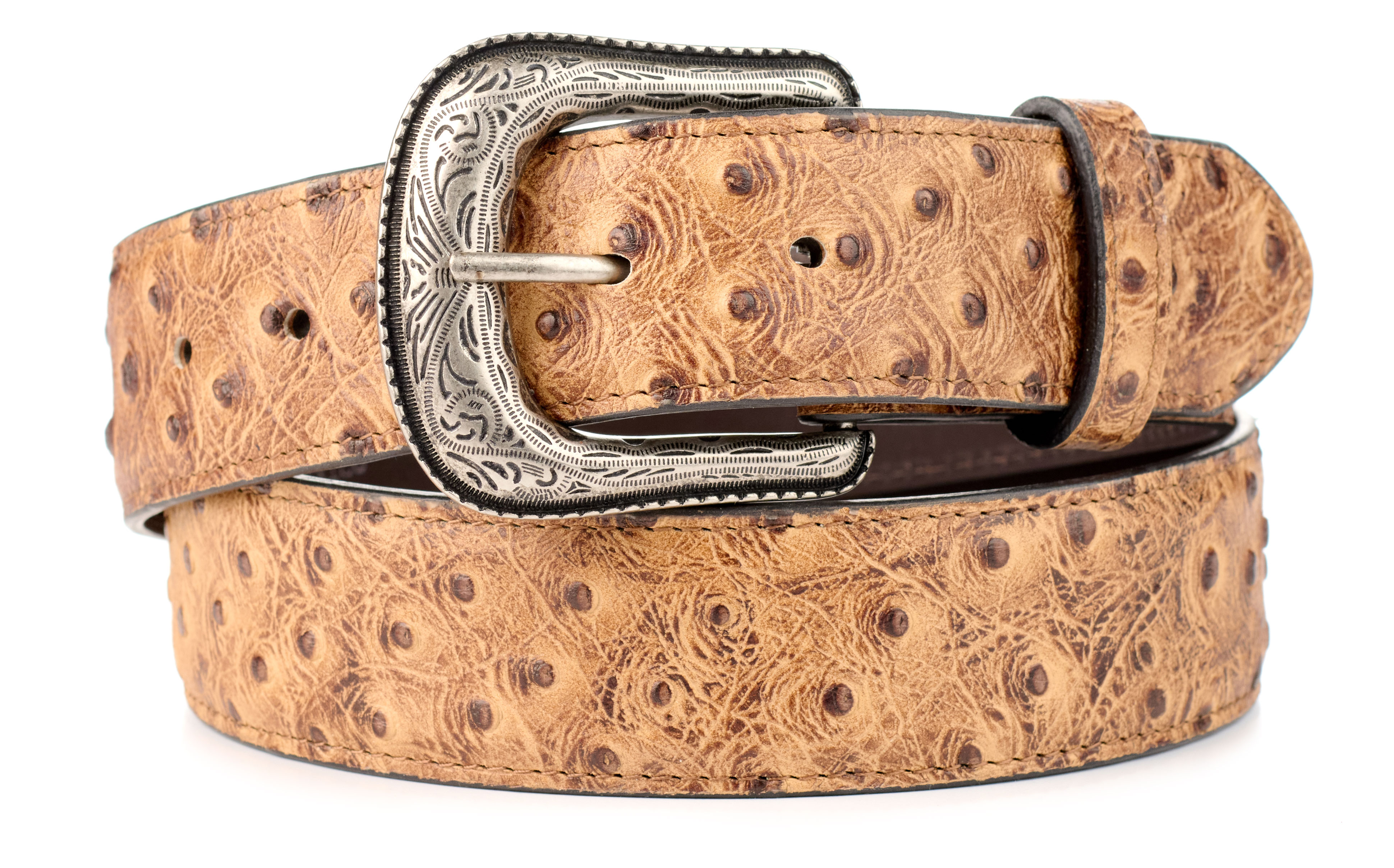 Cavender's Men's Caramel Ostrich Print Western Belt - Image 1
