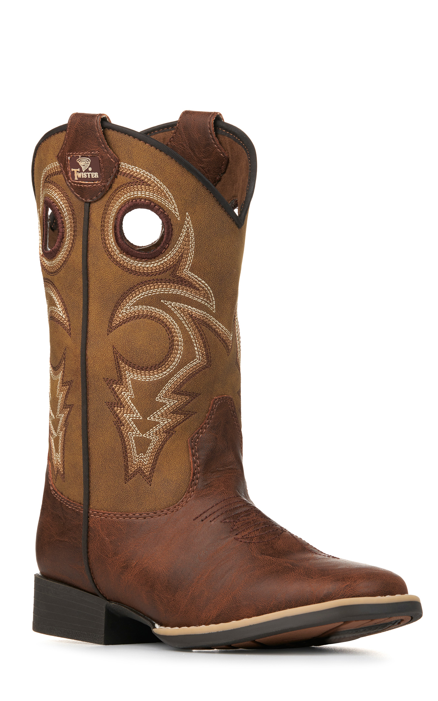 Twister Kids' Jasper Brown and Tan Wide Square Toe Cowboy Boots - Image 1