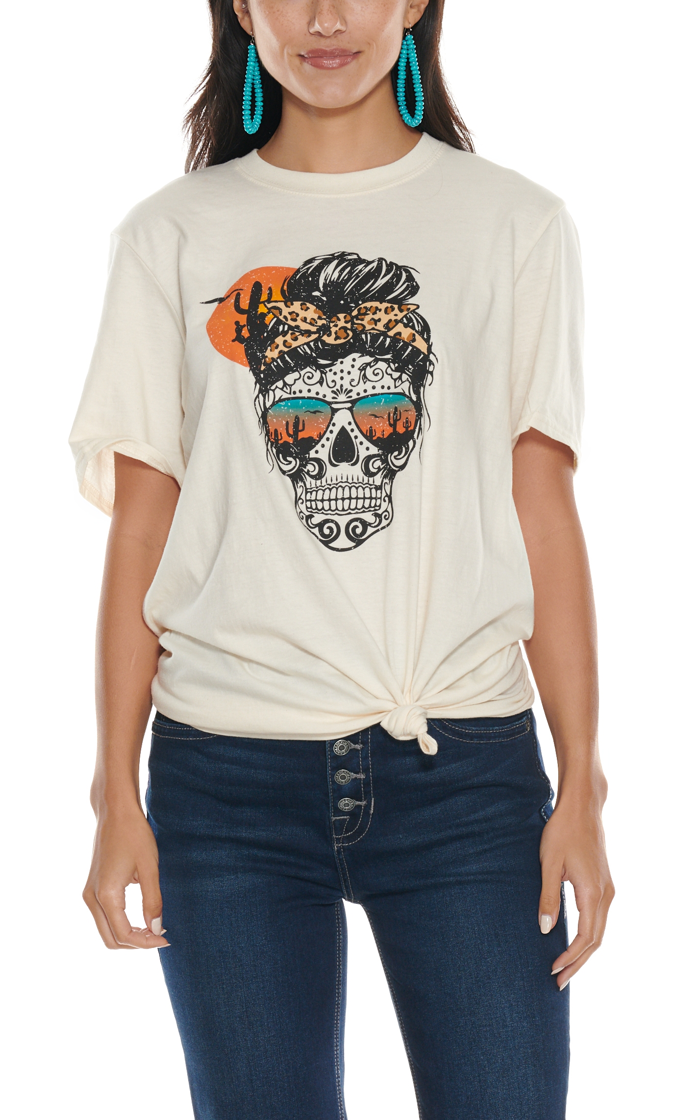 Jazzy Belle Women's Cream Desert Glasses Skull Graphic Short Sleeve T-Shirt - Image 1