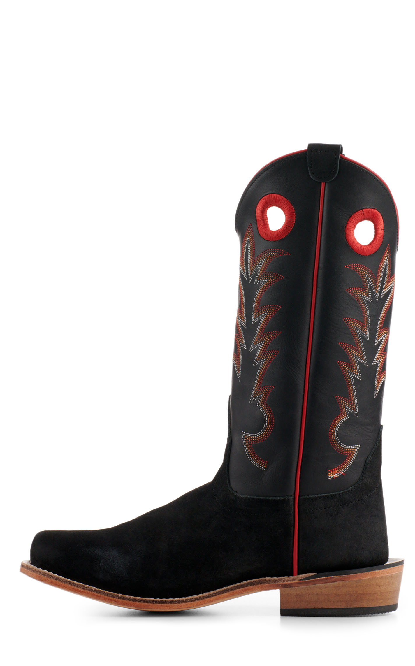 Old West Youth Black with Black Suede Square Toe Cowboy Boots - Image 1