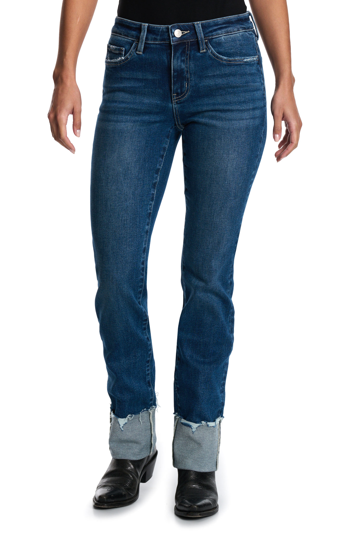 Lovervet by Vervet Women's Dark Wash Slim Straight Cuffed Jeans - Image 1