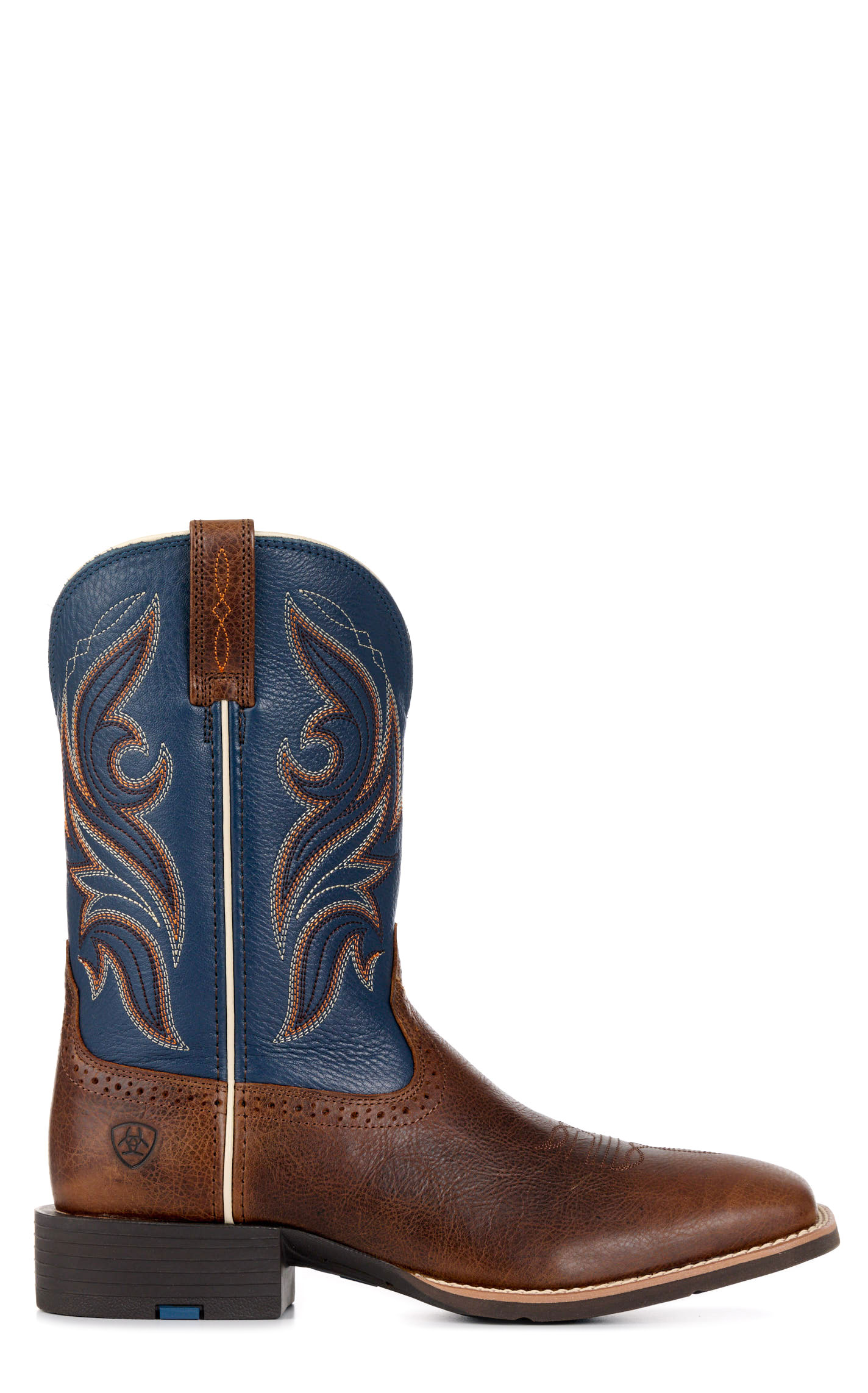 Ariat Men's Sport Knockout Dark Whiskey Brown and Sheriff Blue Wide Square Toe Cowboy Boot - Image 1