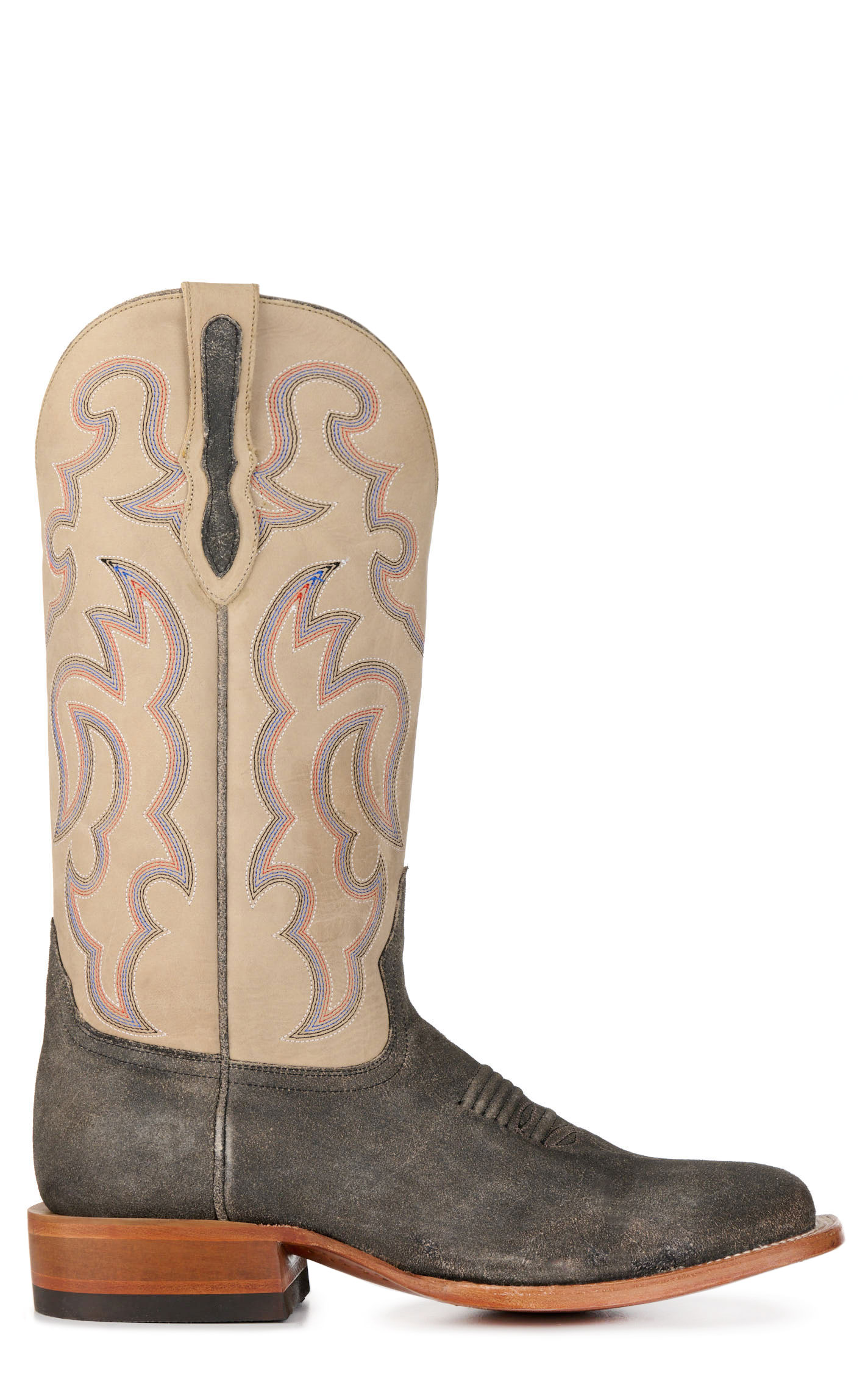 Cavender's Men's Charcoal Roughout and Light Gray Wide Square Toe Cowboy Boots - Image 1