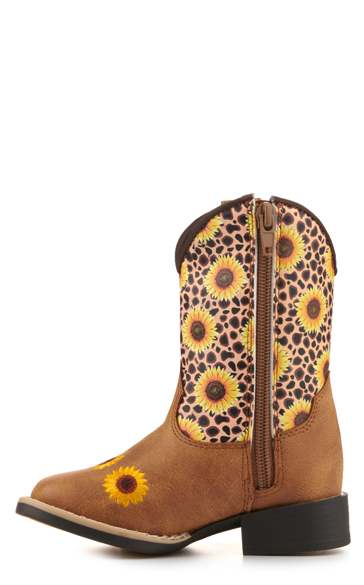 Twister Toddler Sunnie Tan and Cheetah Sunflowers Square Toe Cowboy Boots - Image 1