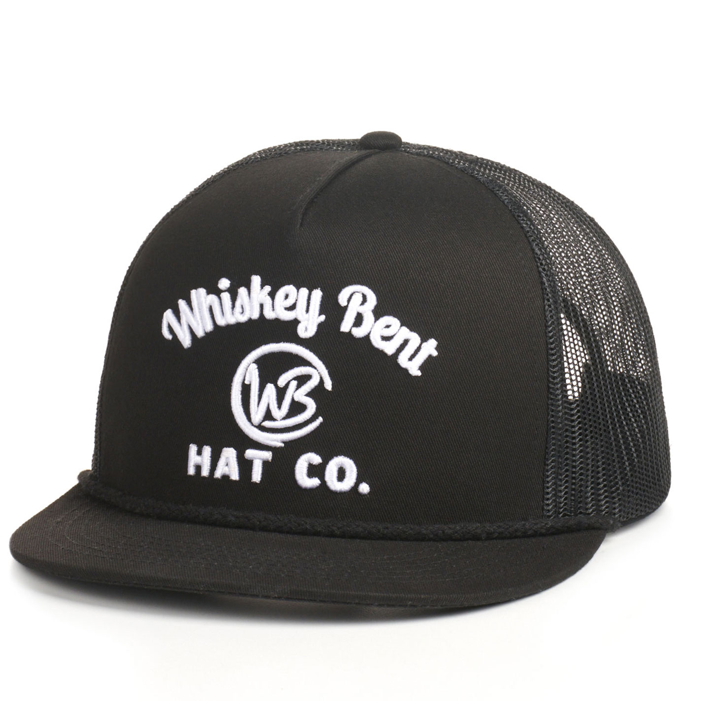 Whiskey Bent Hat Co. Black Johnny Cash White Stitched Logo with Black Rope Snapback Cap - Image 1