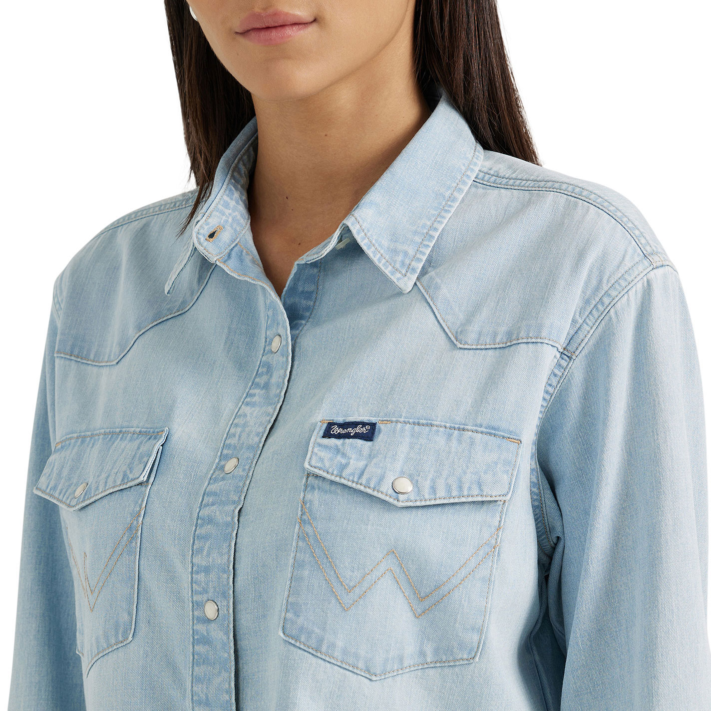 Wrangler Women's Light Wash Boyfriend Cut-Off Shirt - Image 1
