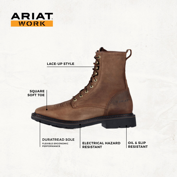 Ariat Men's Cascade Alamo Brown Wide Square Toe Lace Up Work Boots - Image 1