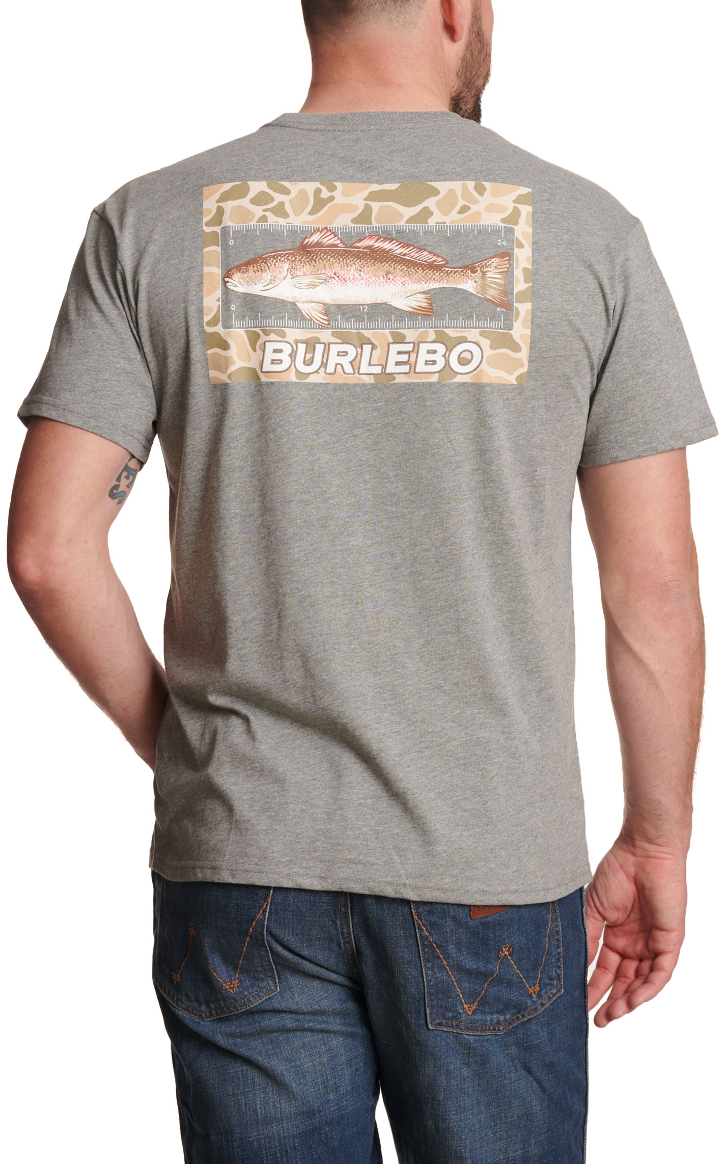 Burlebo Men's Keeper Redfish Heather Gray Graphic T-Shirt - Image 1