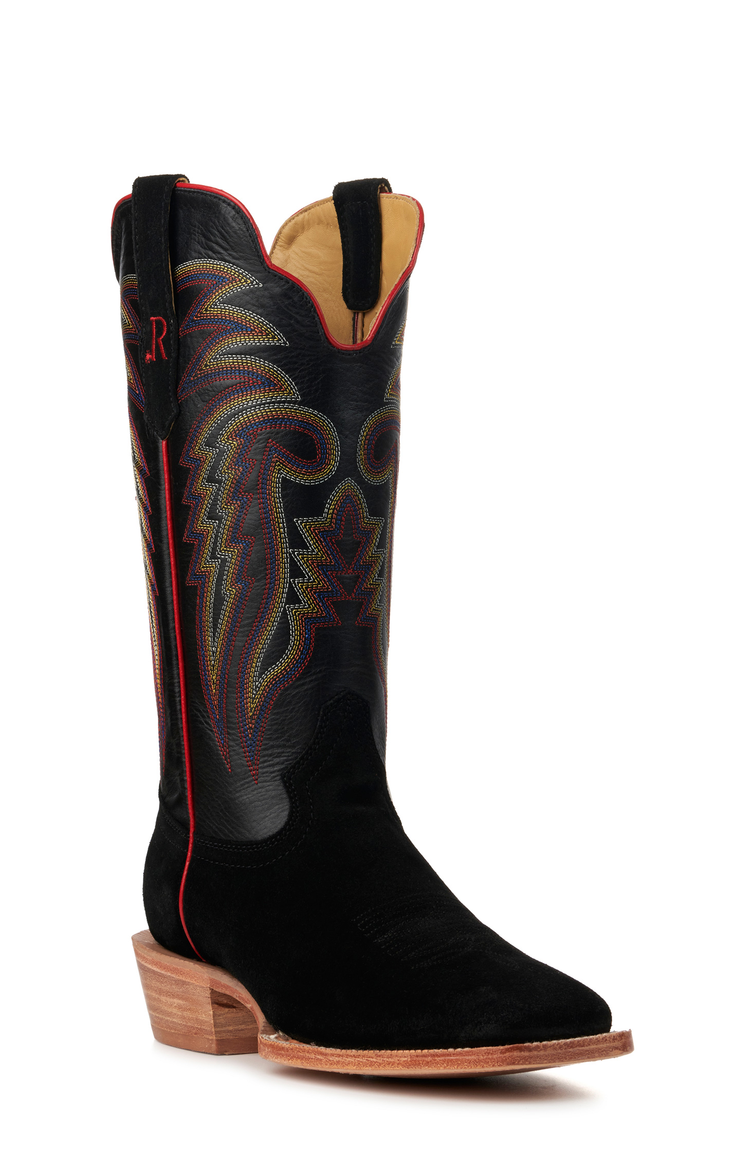 R Watson Men's Black Roughout and Black Wide Square Toe Cowboy Boots - Image 1