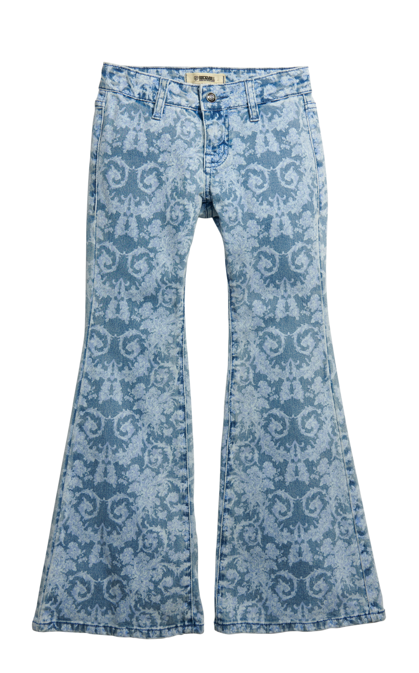 Rock & Roll Denim Girl's Shades of Blue Swirling Floral Flare Leg Jeans - Image 1