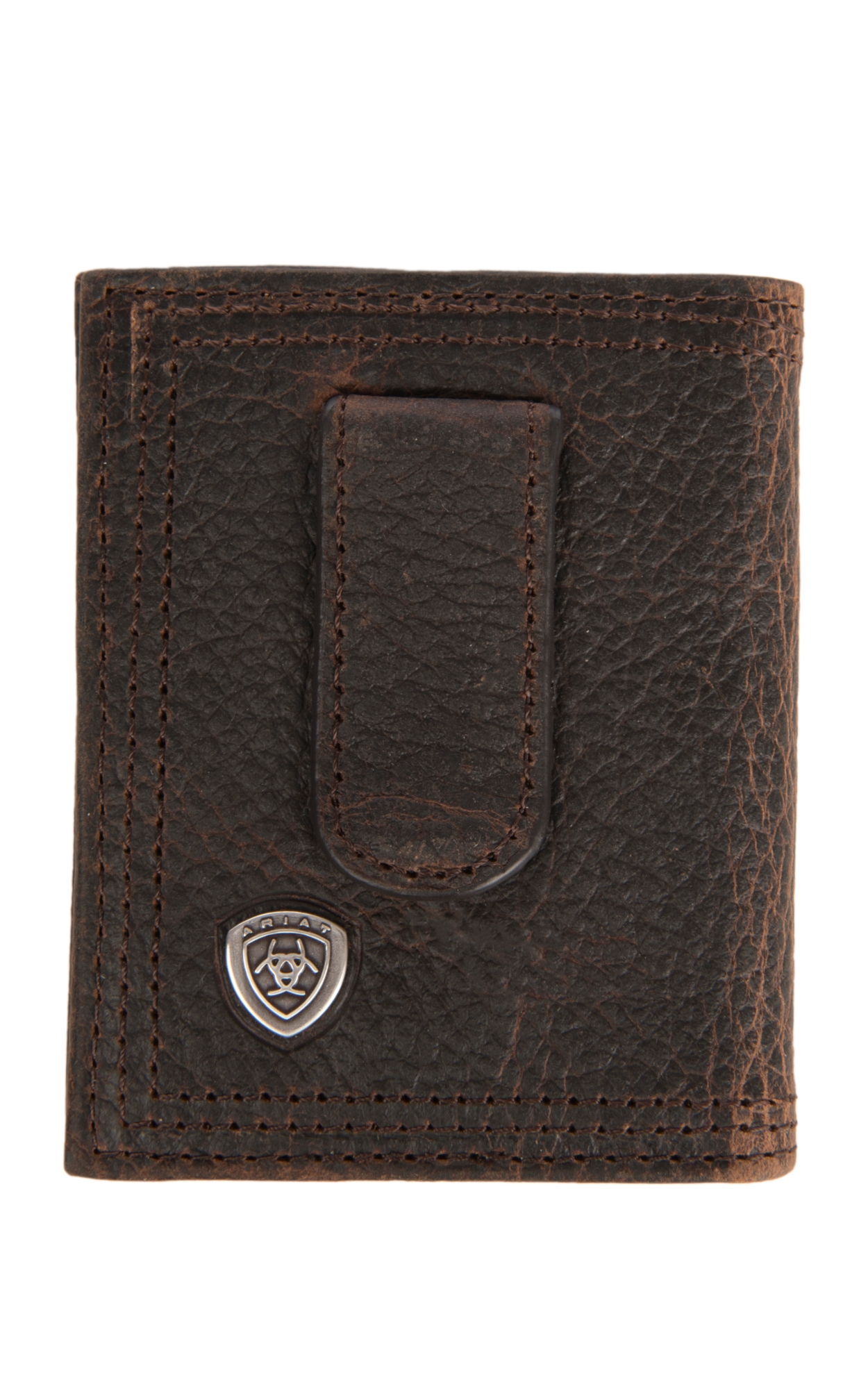 Ariat Performance Work Dark Brown Front Pocket Money Clip Bi-Fold Wallet - Image 1