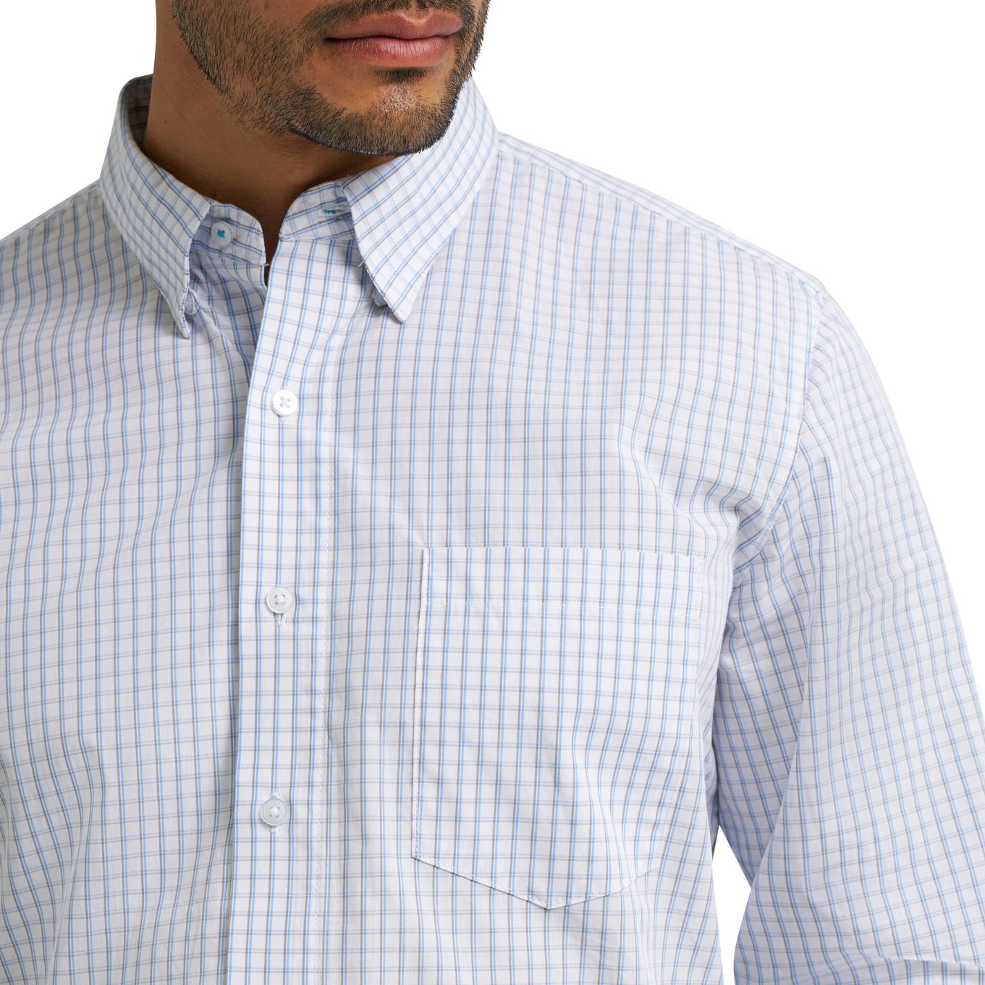 Wrangler Cody Johnson Men's White & Blue Gingham Print Western Shirt - Image 1