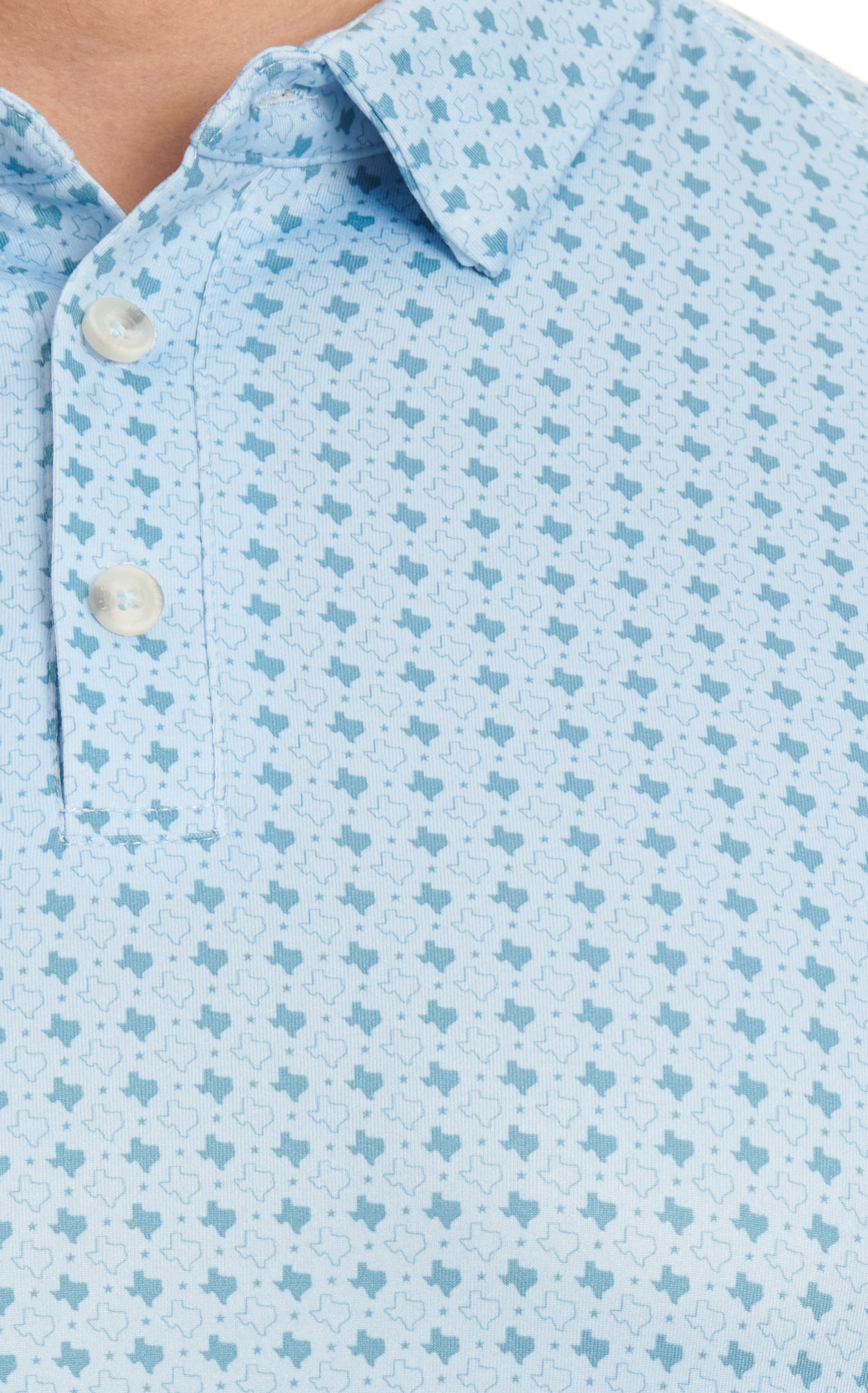 BURLEBO Men's Light Blue & Green Texas Print Performance Polo - Image 1