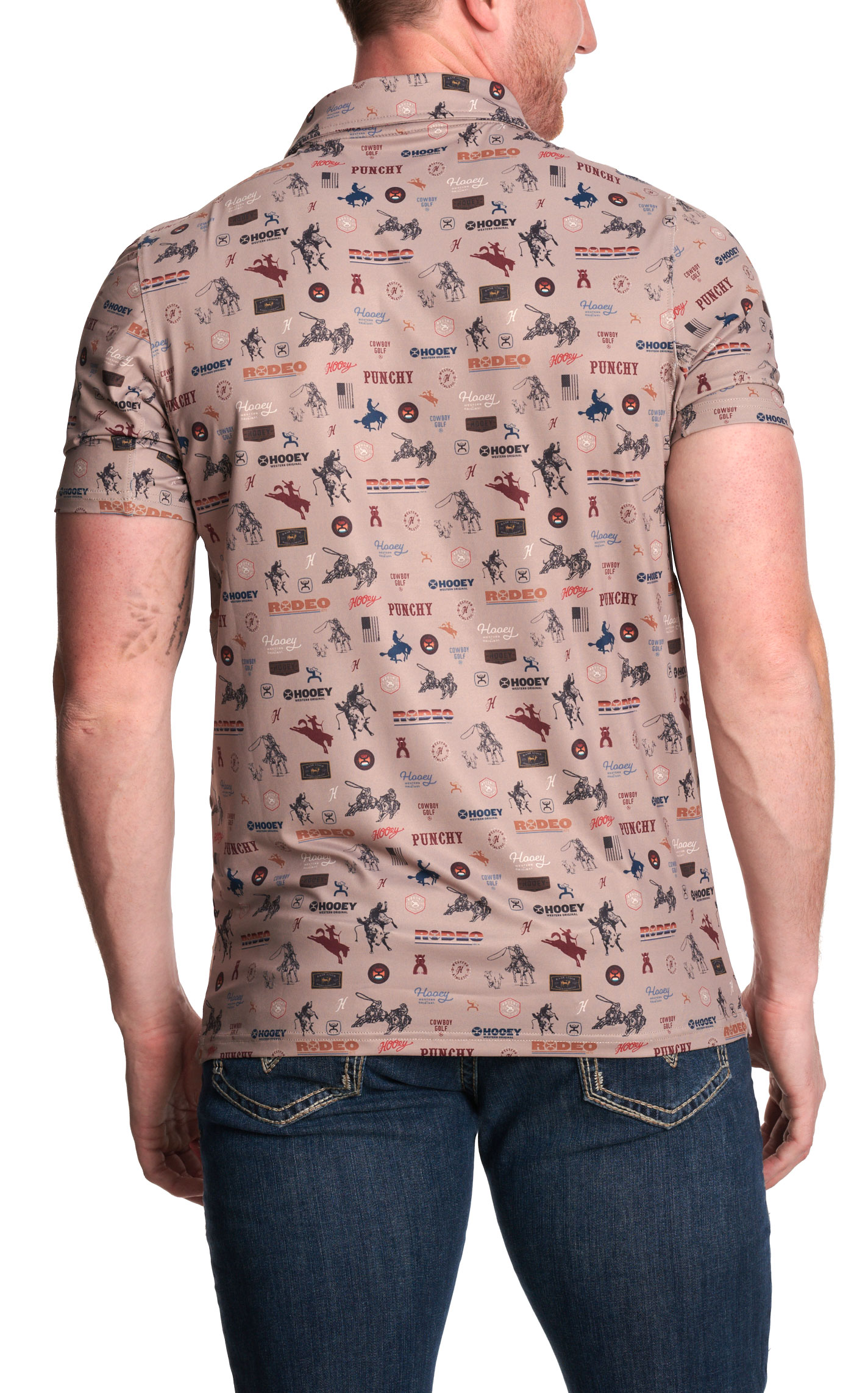 Hooey Men's Tan Rodeo Western Print Polo Shirt - Image 1